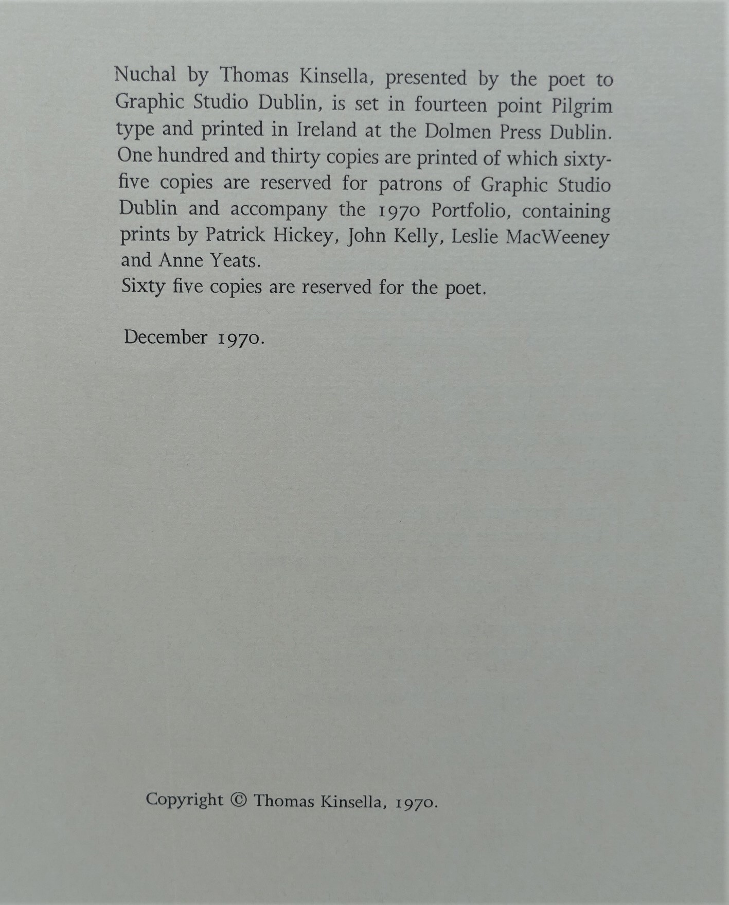 Nuchal (A Fragment). Graphic Studio, 1970. One of 65 Copies - Image 3