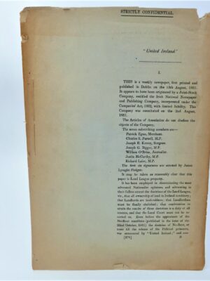 'United Ireland' Newspaper. British Foreign Office Confidential Report