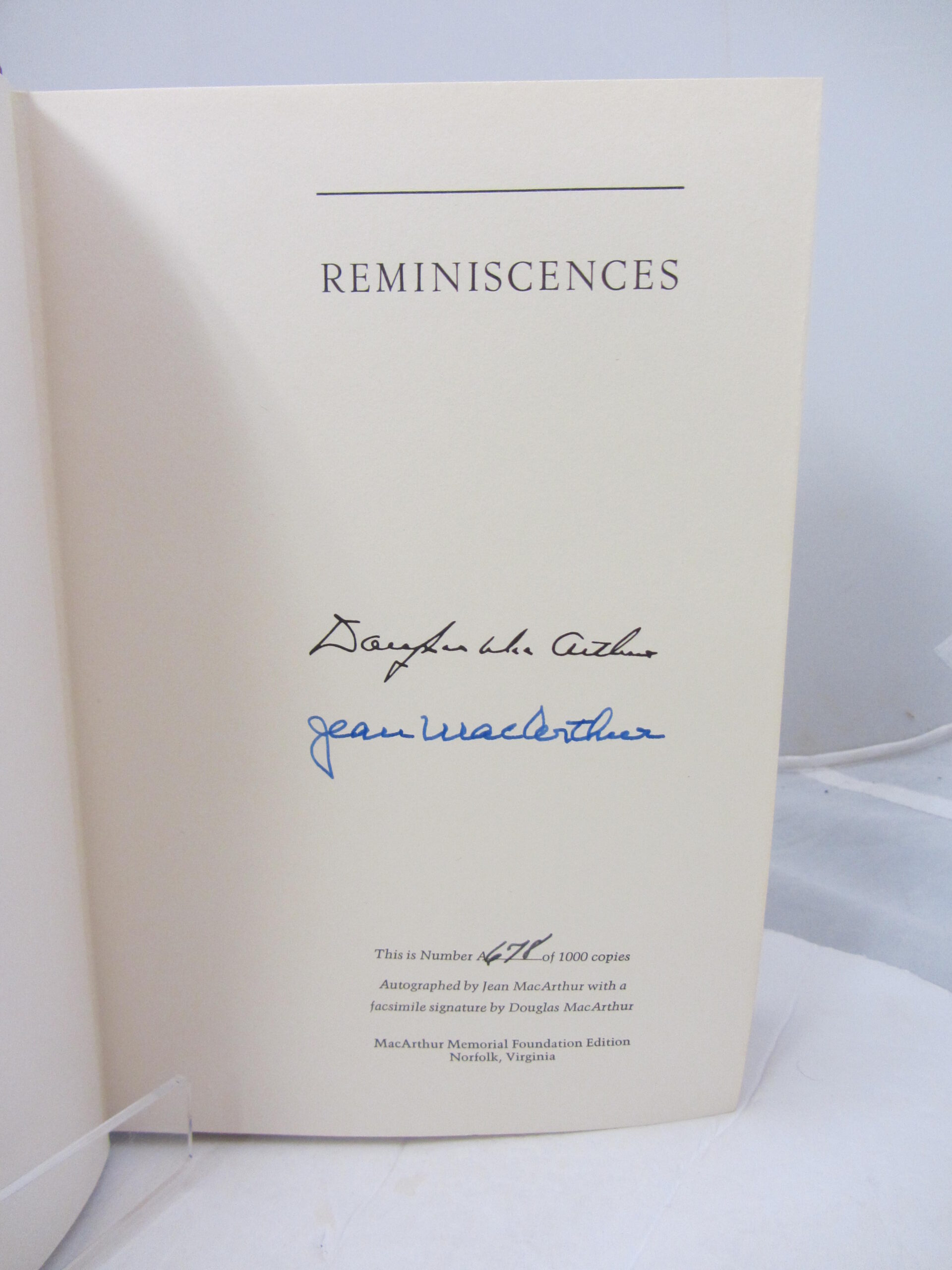 Reminiscences General of the Army Douglas MacArthur. Limited Signed Edition - Image 2