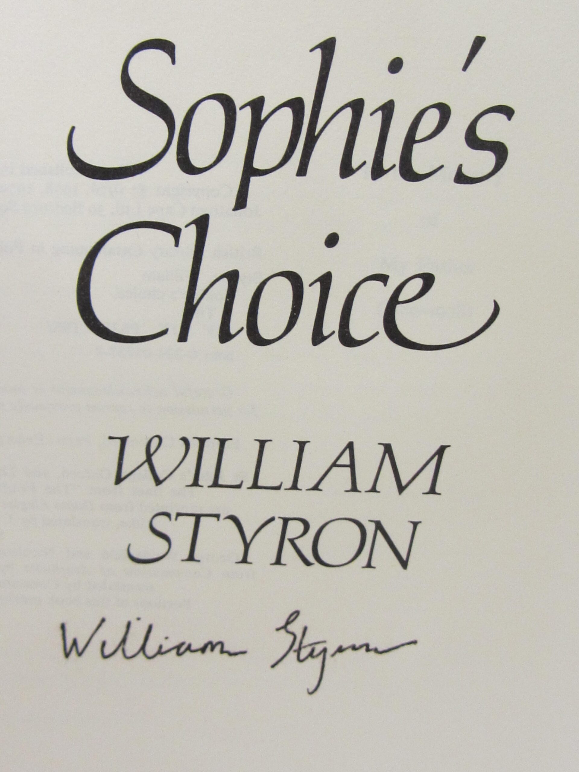 Sophie's Choice. Author Signed (1979) - Image 3