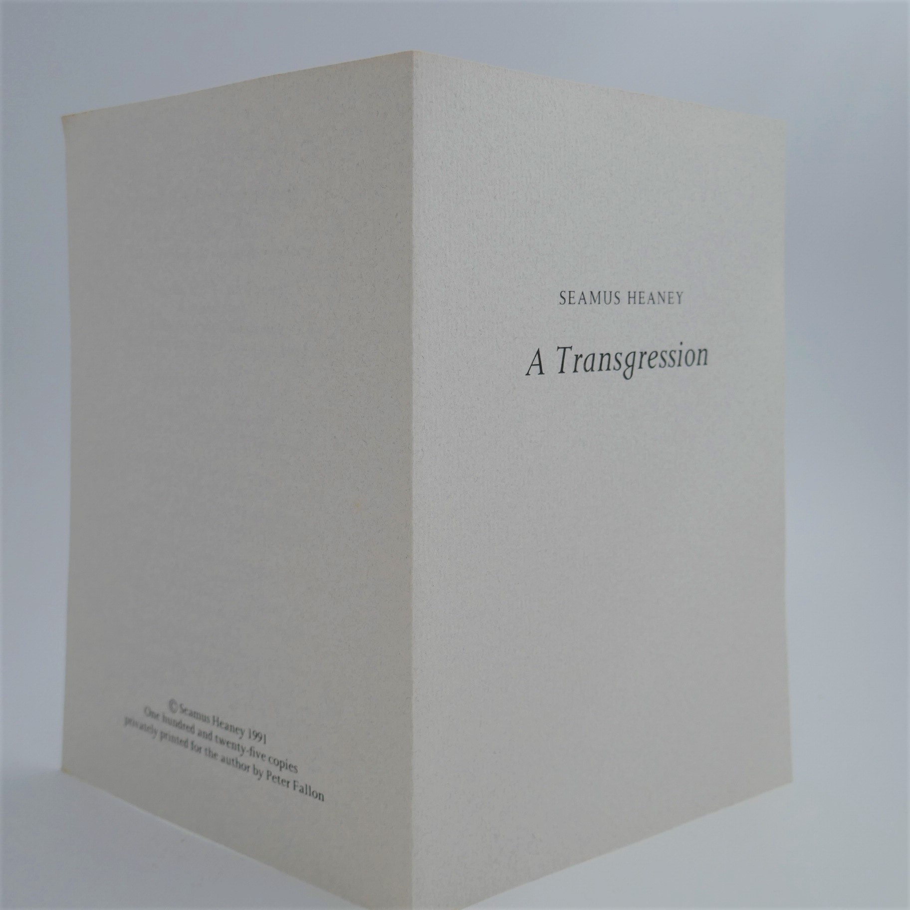 A Transgression. Inscribed Copy (1991) - Image 4