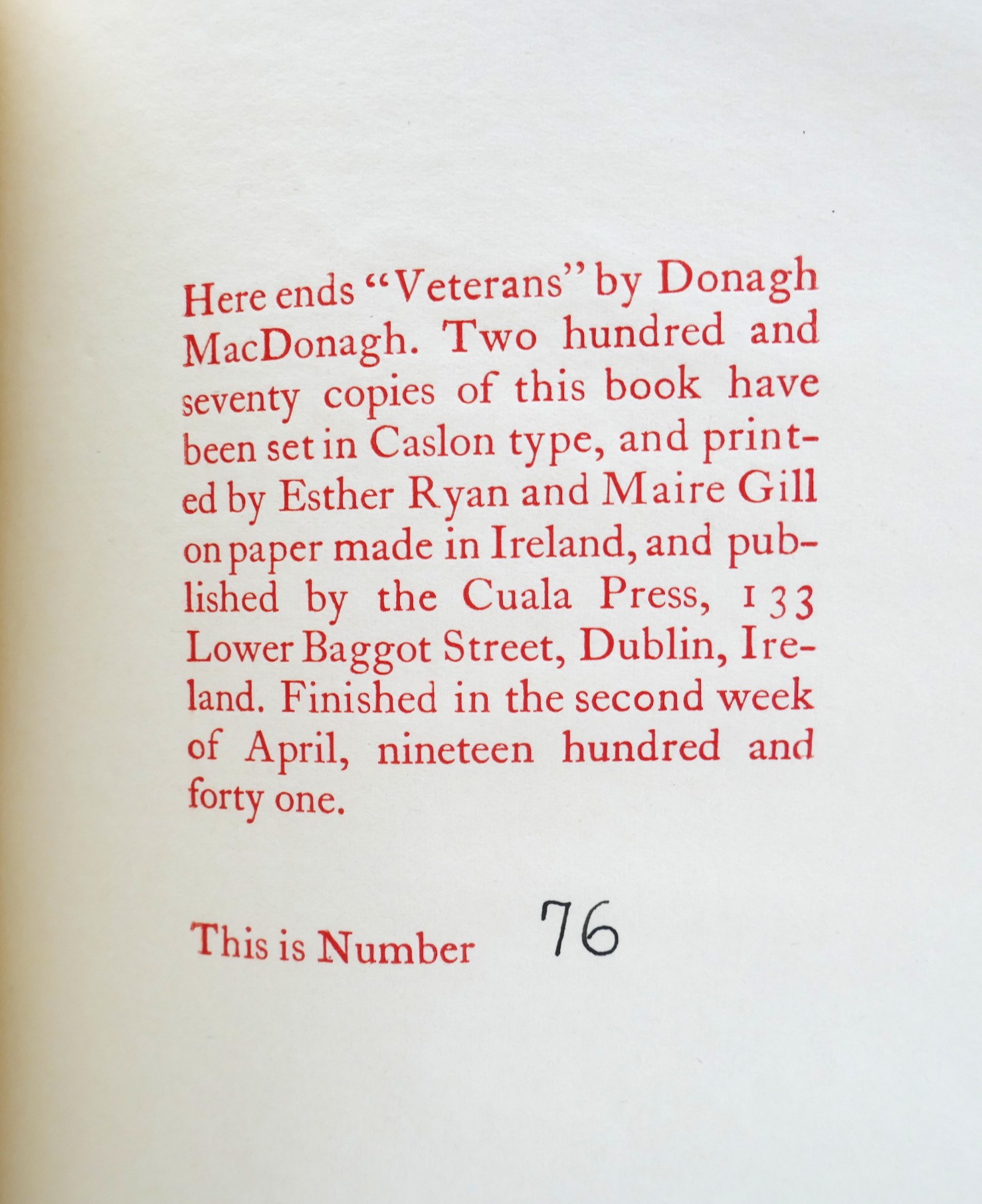 Veterans and Other Poems. Publisher's Copy (1941) - Image 6