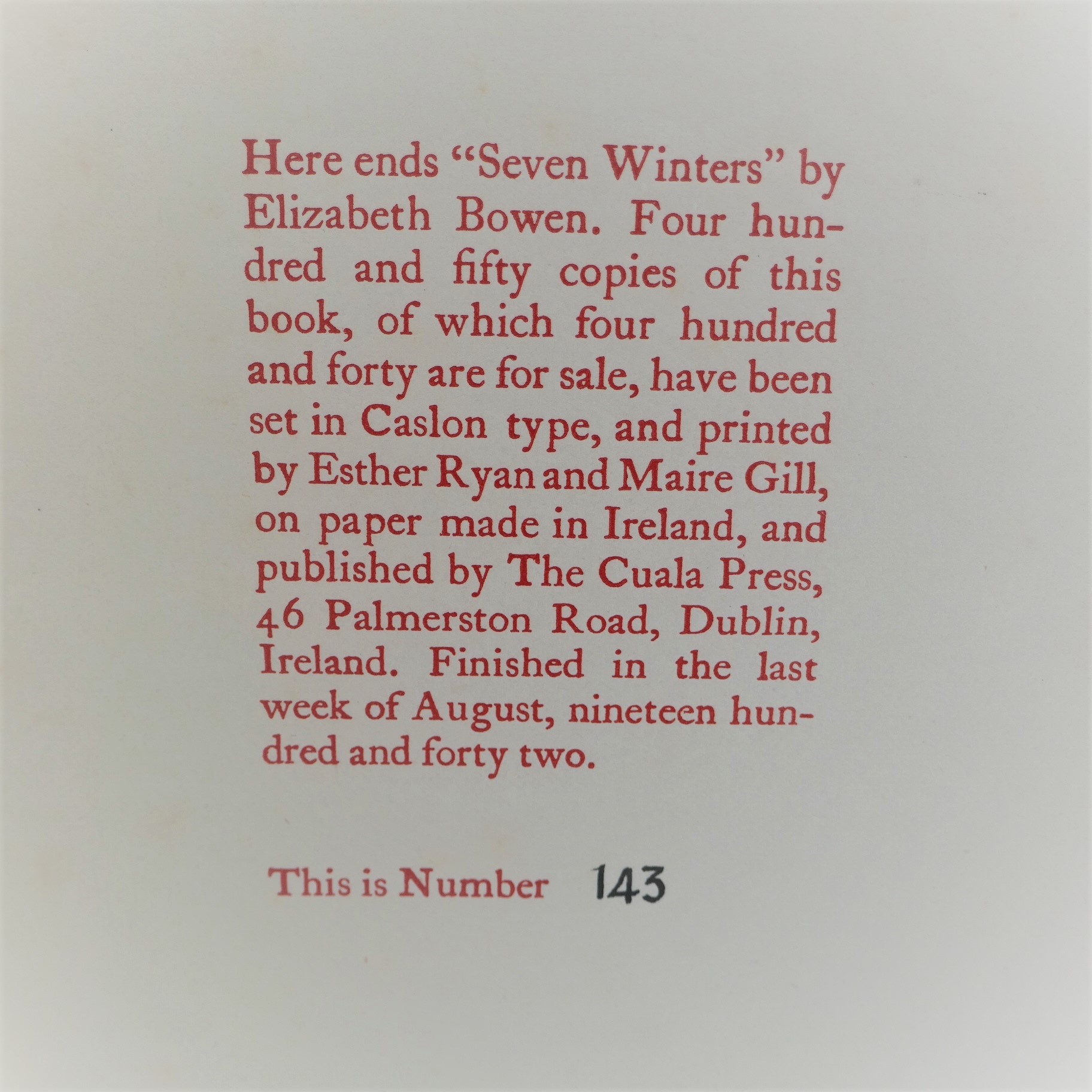 Seven Winters. Limited Issue. Signed Copy (1942) - Image 3