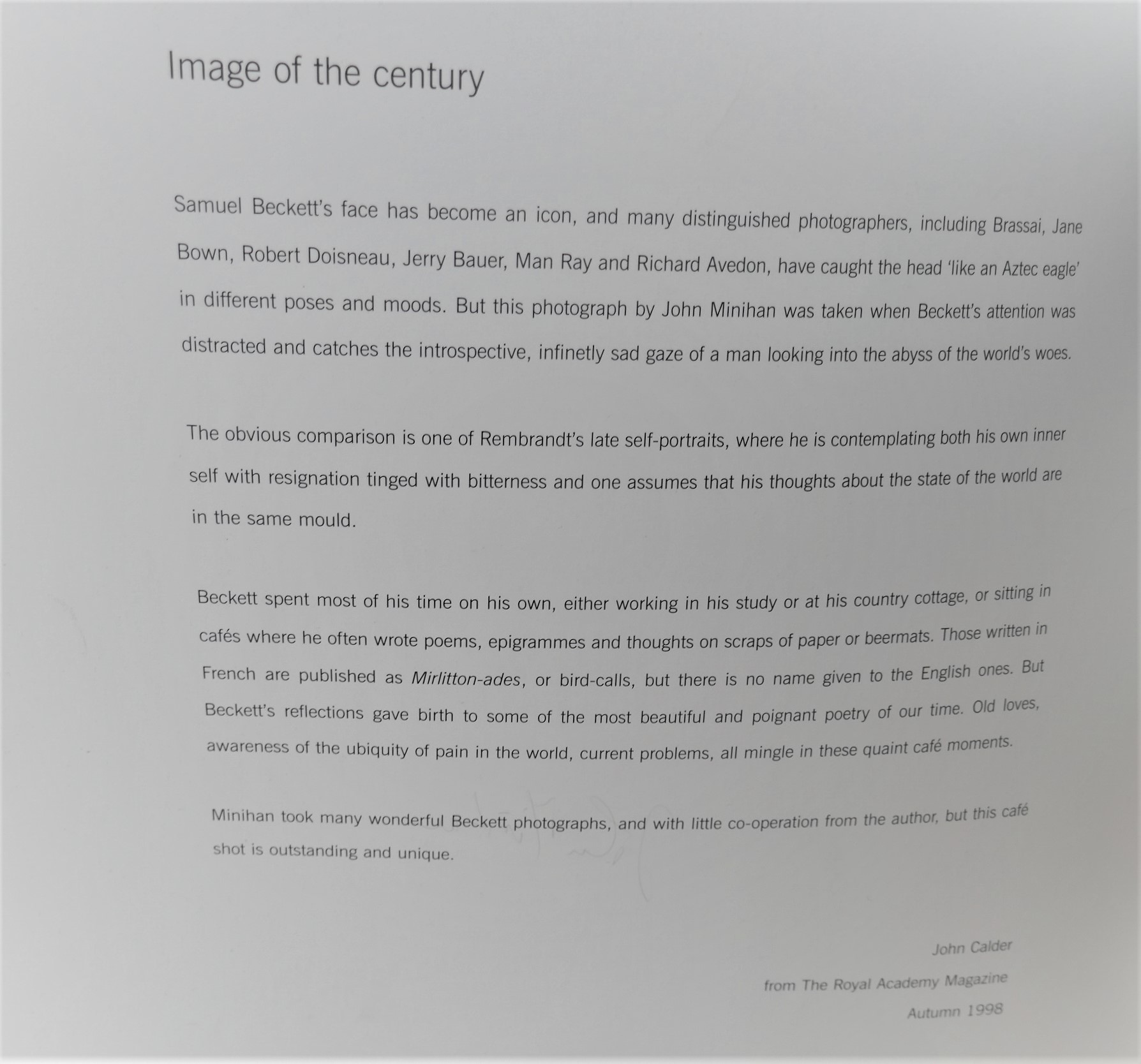Beckett. A Catalogue of an Exhibition of Photographs (2006) - Image 5