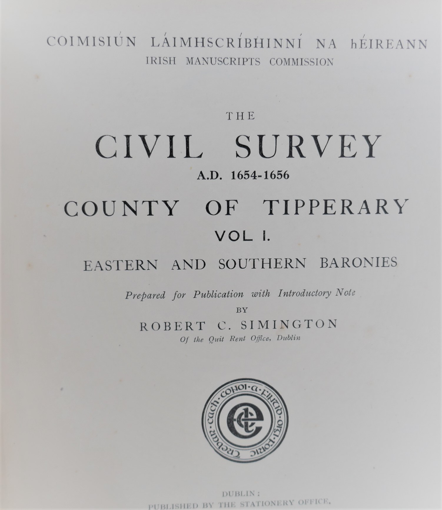 The Civil Survey County of Tipperary. Two Volumes (1931-34) - Image 2