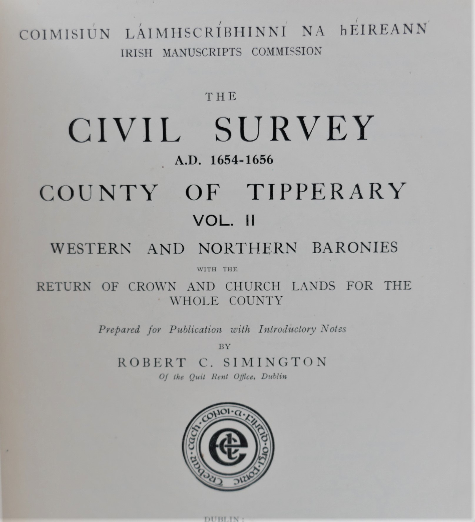The Civil Survey County of Tipperary. Two Volumes (1931-34) - Image 3