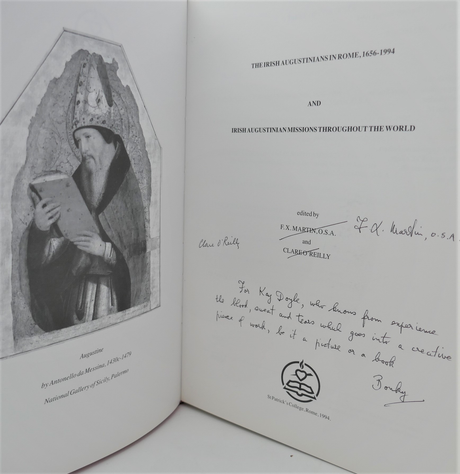 The Irish Augustinians in Rome, 1656-1994. Inscribed Copy - Image 2