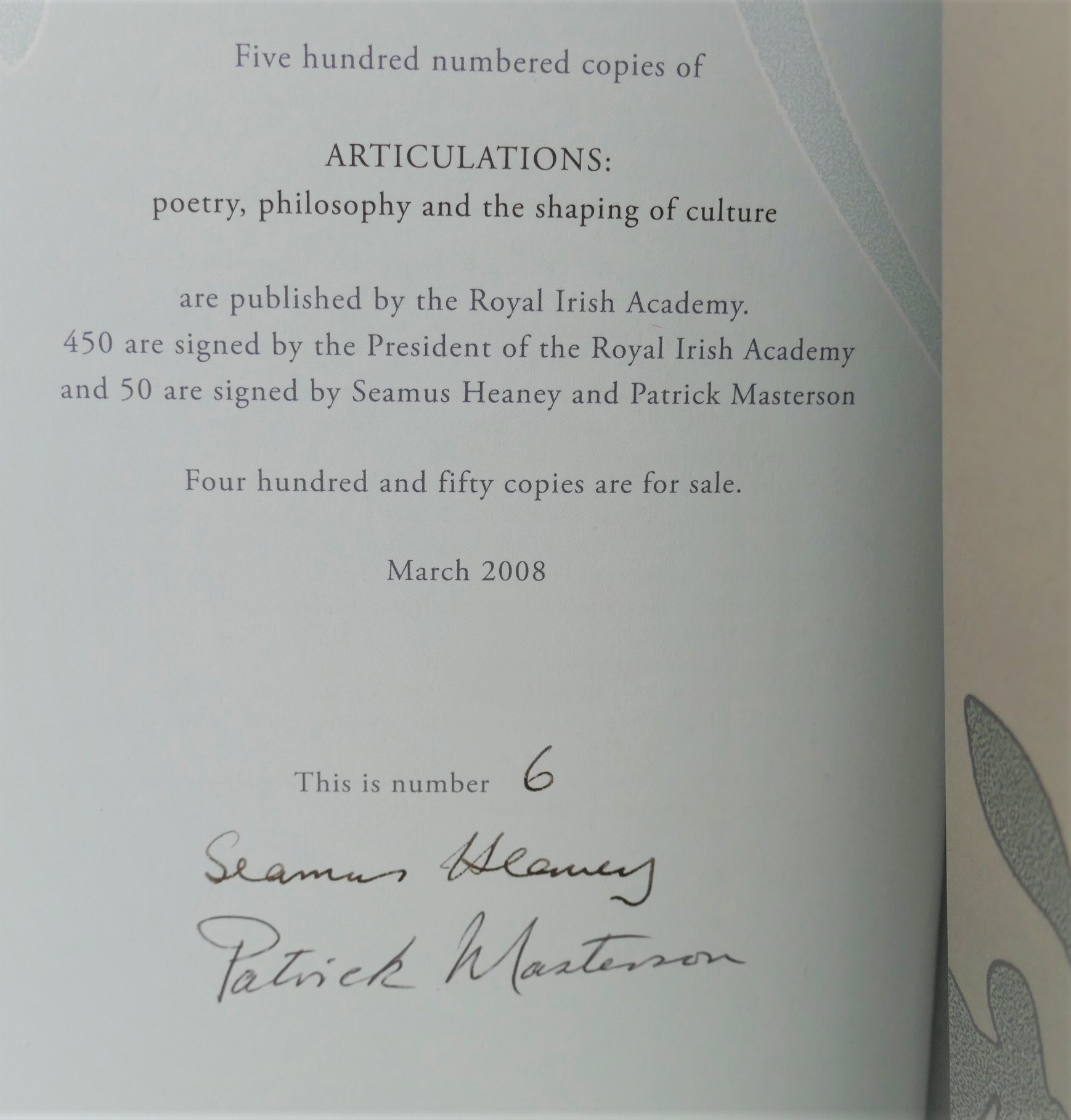 Articulations. One of Fifty Signed Copies (2008) - Image 3