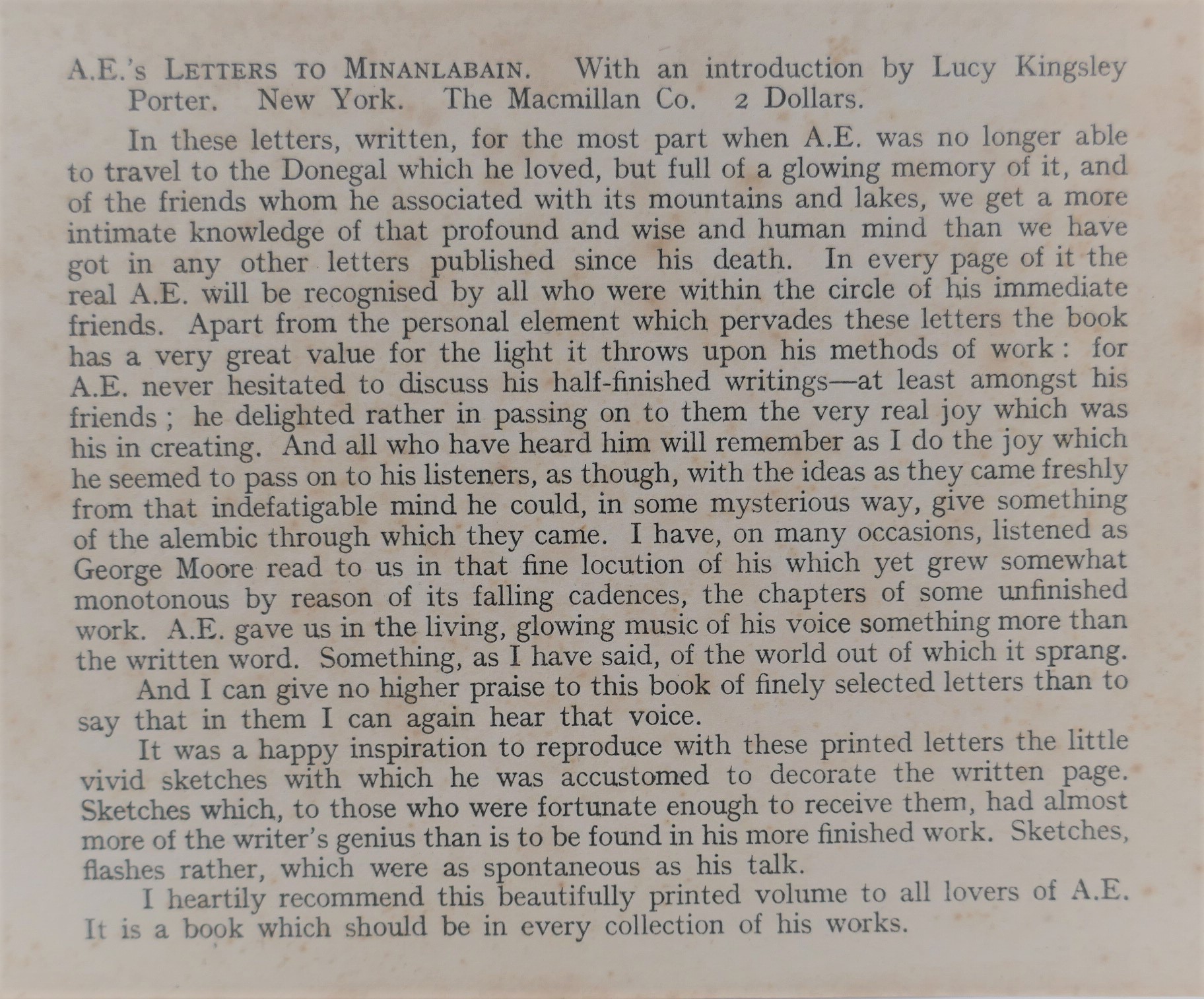 AE's Letters to Mínanlábáin. Inscribed Copy (1937) - Image 5