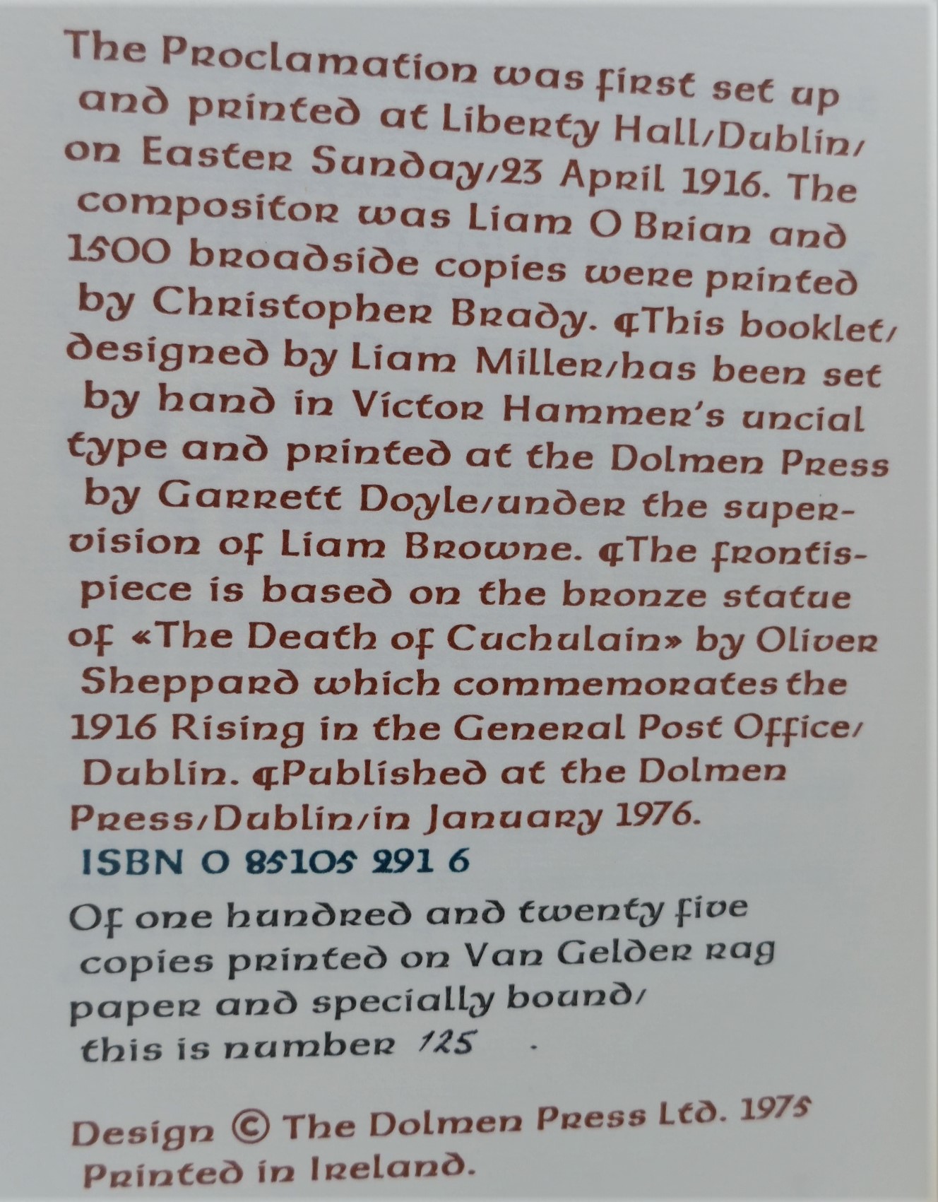 The Easter Proclamation 1916. Special Printing by the Dolmen Press (1975) - Image 3