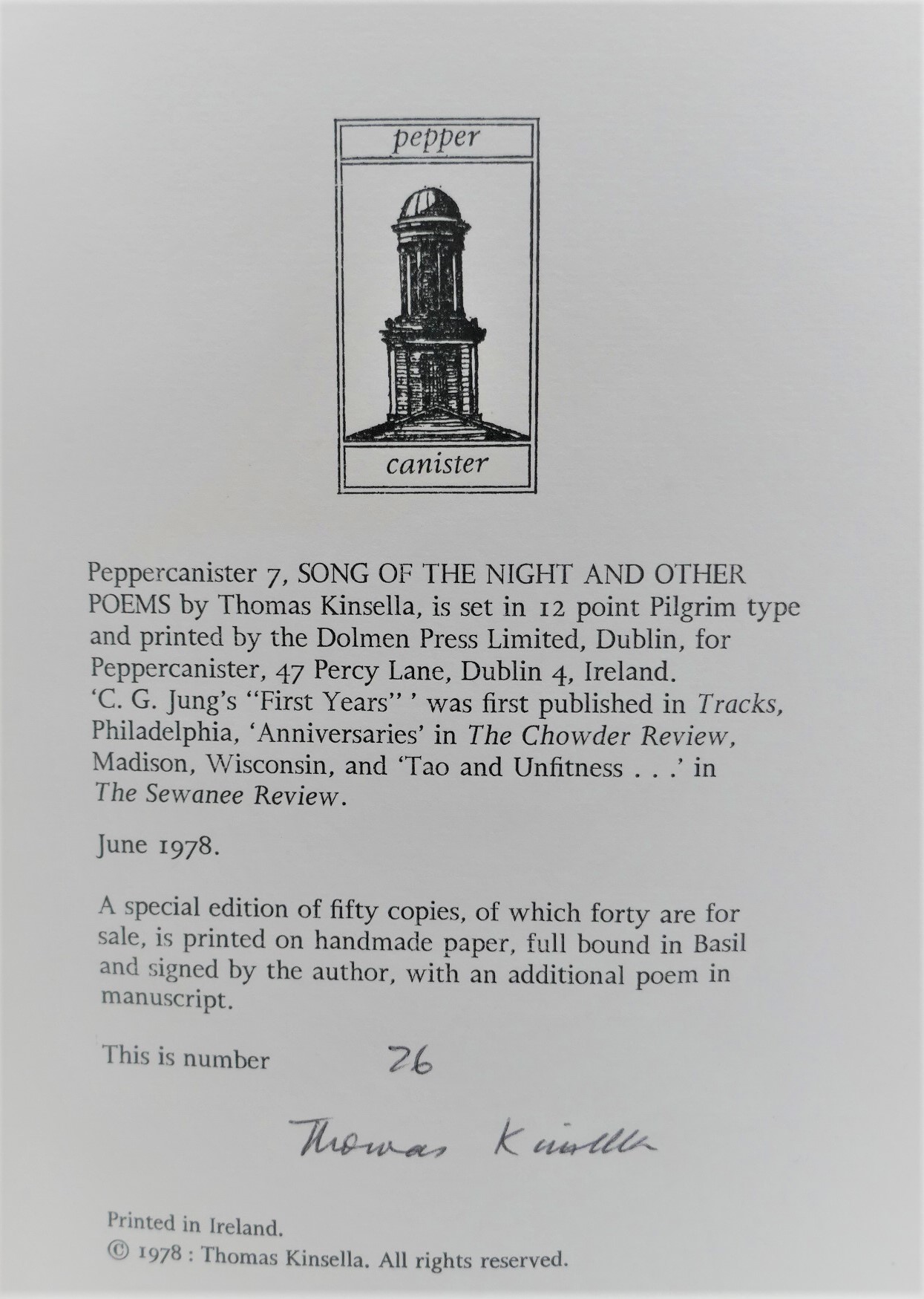 Song of the Night and other Poems. One Of Fifty Copies (1978) - Image 4