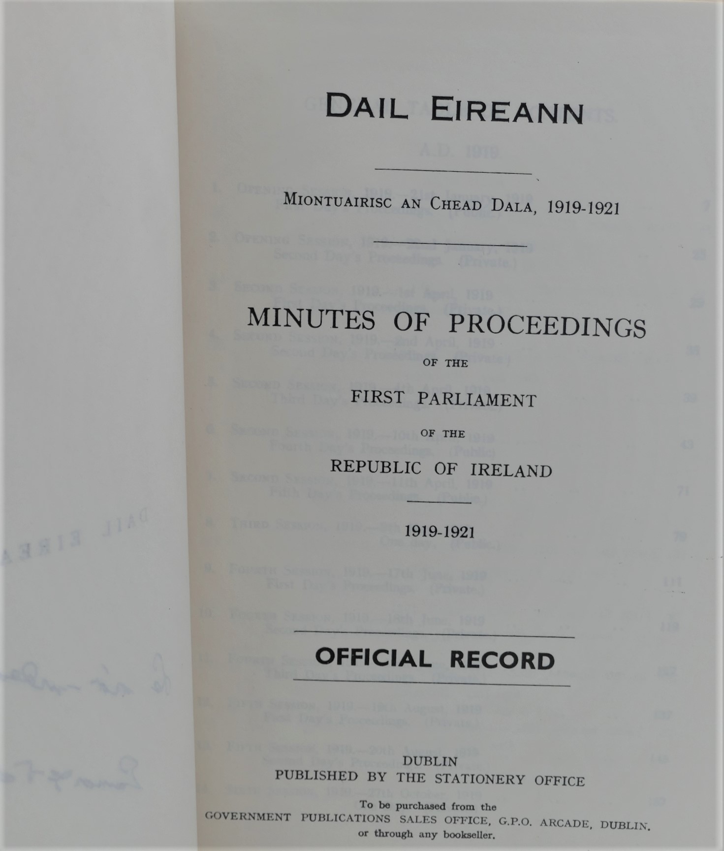 Minutes of Proceedings of the First Dáil. Three Volumes (1919-1922) - Image 4