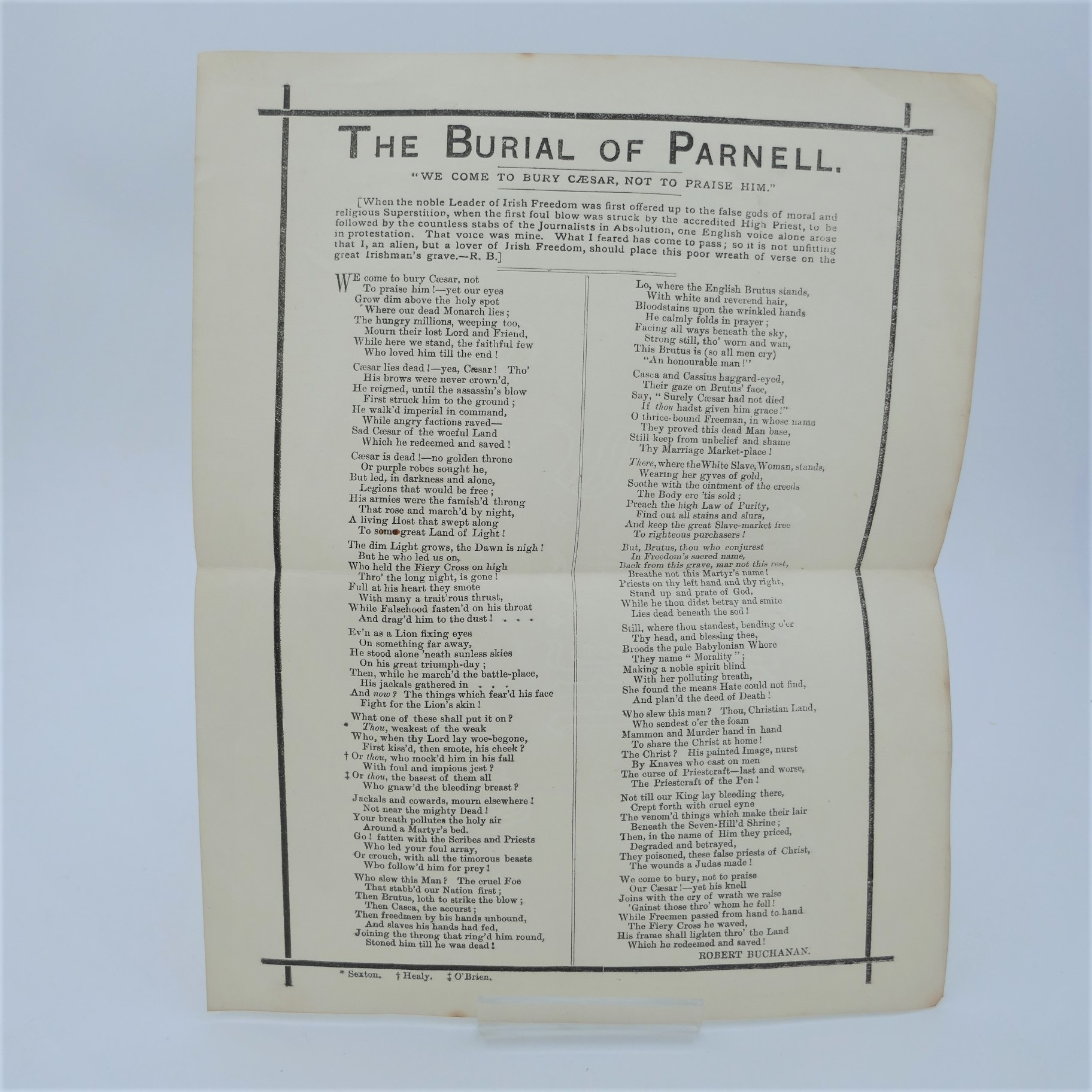 The Burial of Parnell. Broadside Poem (1891)