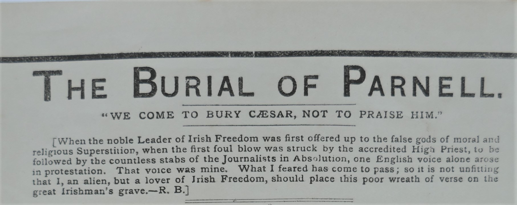 The Burial of Parnell. Broadside Poem (1891) - Image 2