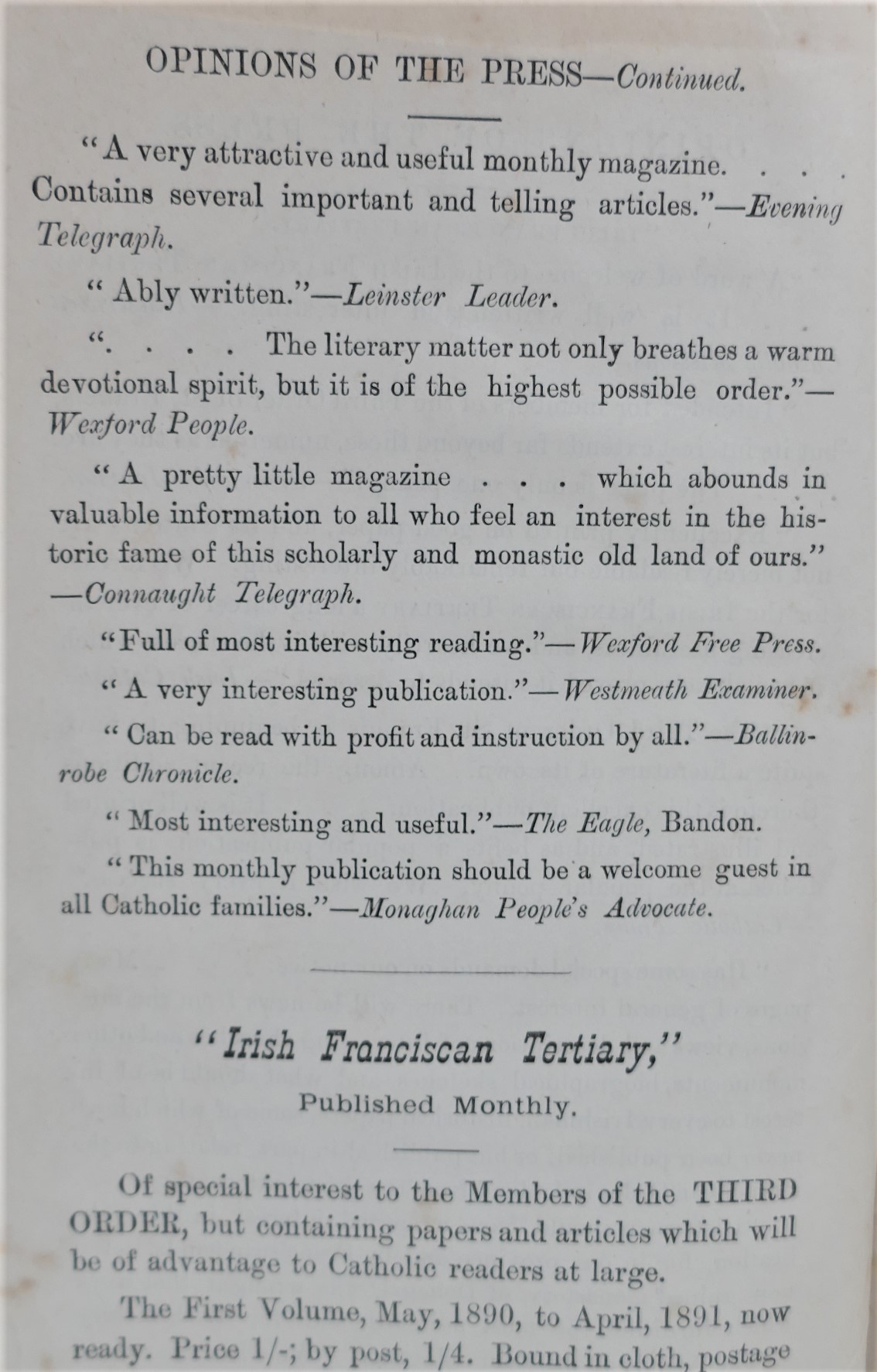 Irish Franciscan Tertiary: A Monthly Journal (1890-91) - Image 3