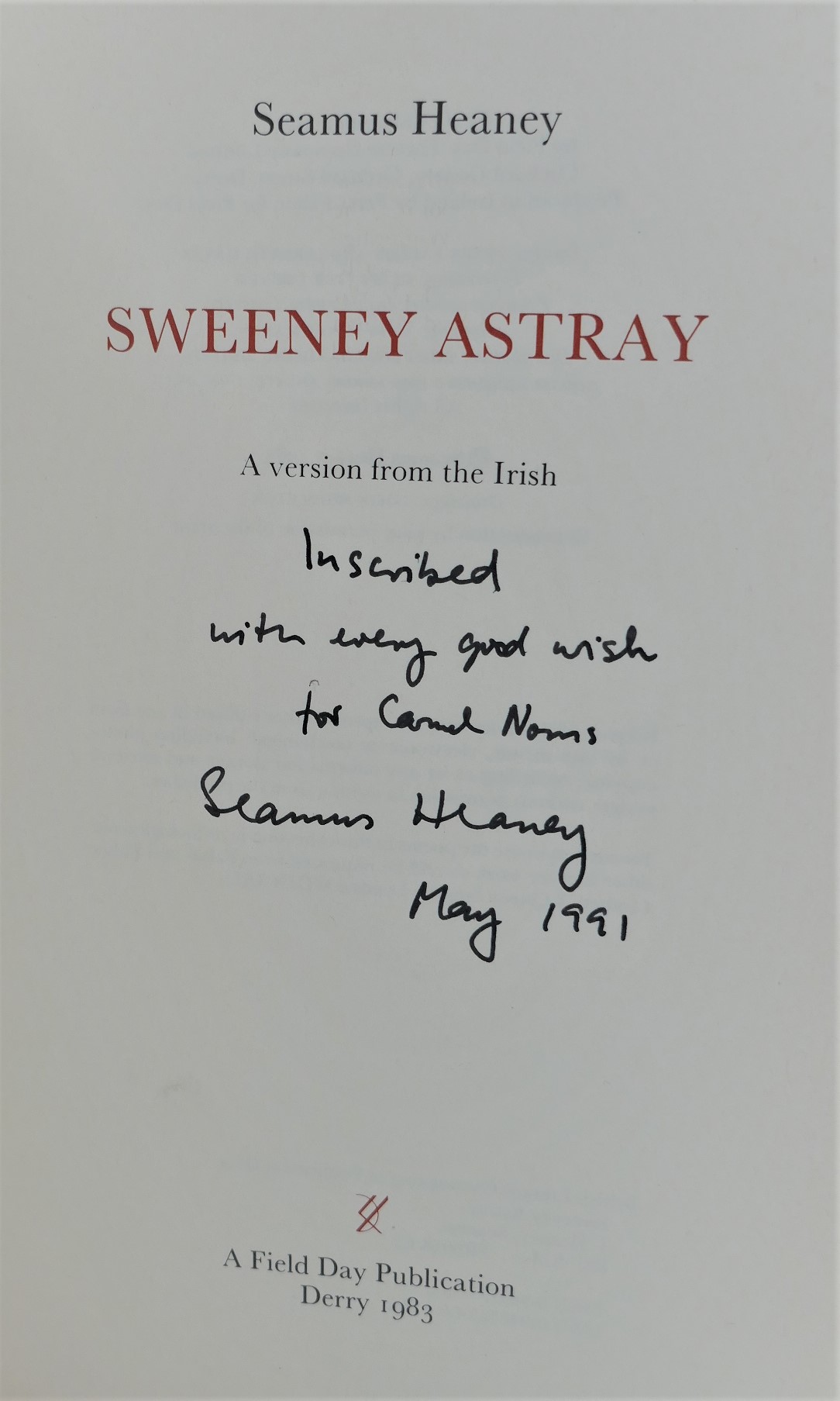 Sweeney Astray. Inscribed Copy (1983) - Image 4