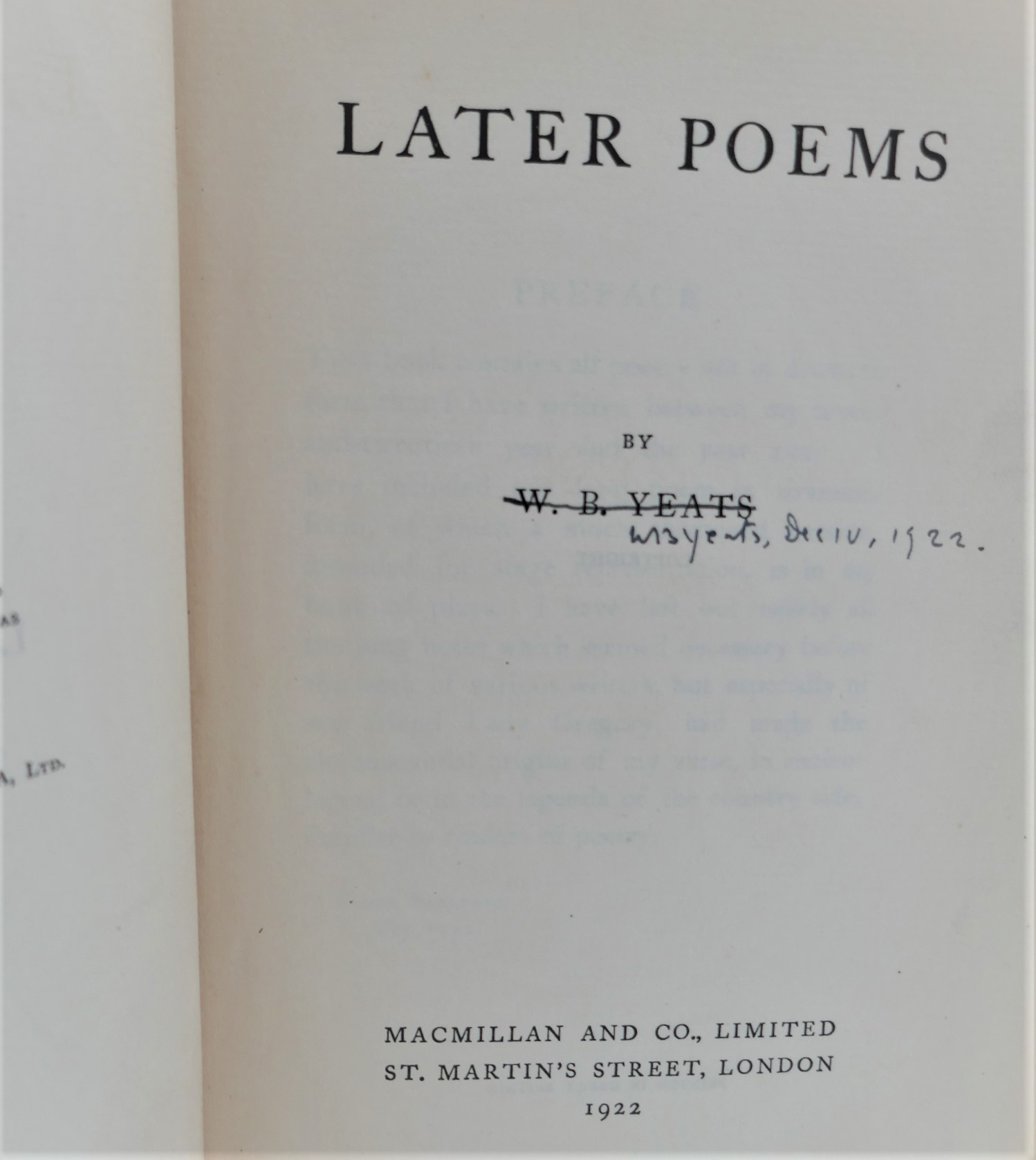 Later Poems. Signed by the Author (1922) - Image 2