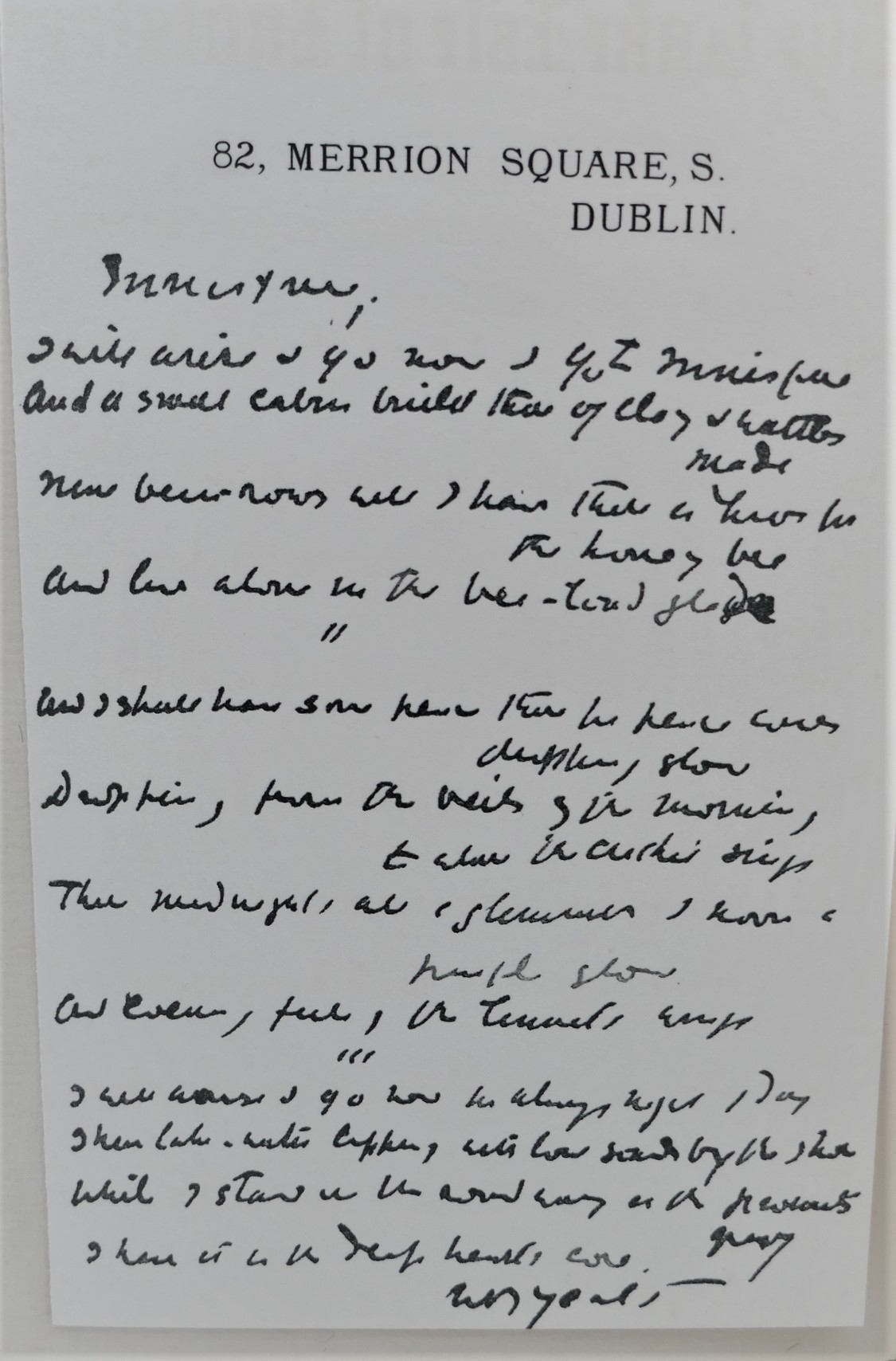 The Lake Isle of Innisfree. Facsimile of the Poem in the Poet's Handwriting (1924) - Image 2