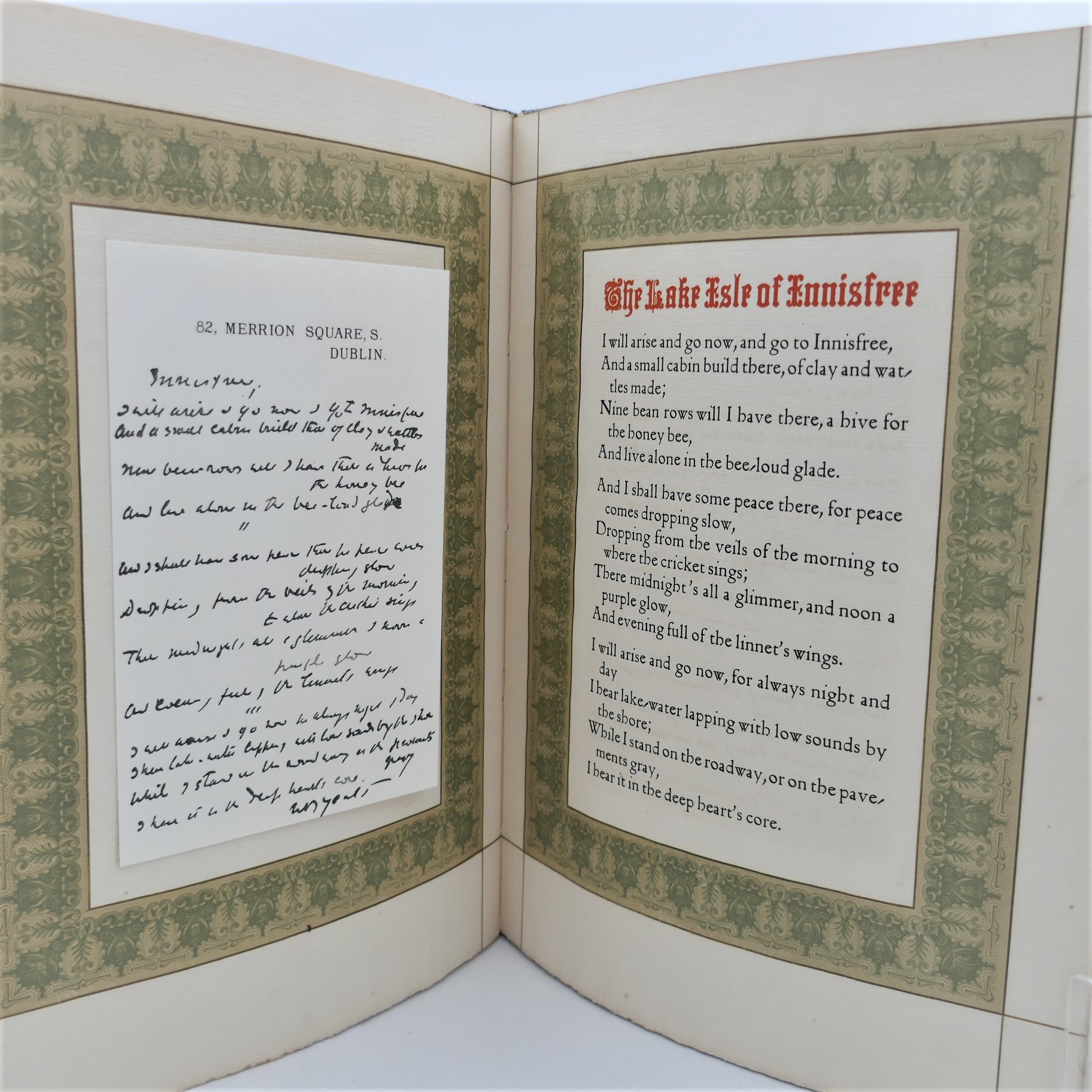 The Lake Isle of Innisfree. Facsimile of the Poem in the Poet's Handwriting (1924) - Image 3