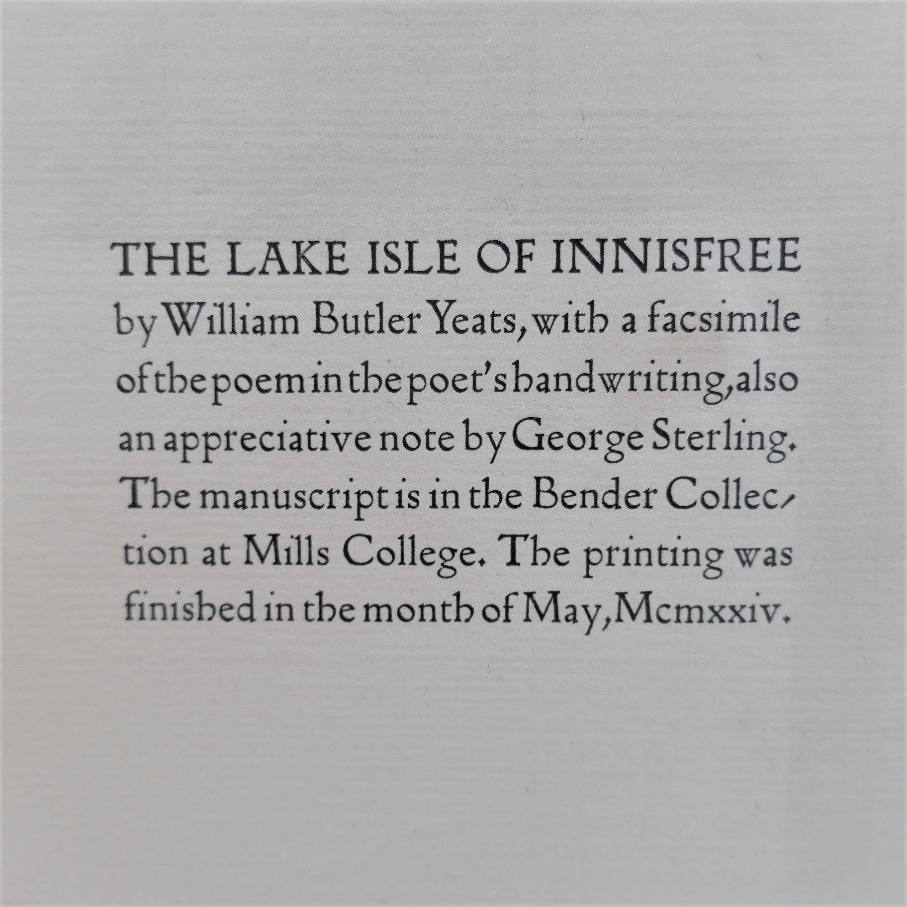 The Lake Isle of Innisfree. Facsimile of the Poem in the Poet's Handwriting (1924) - Image 5