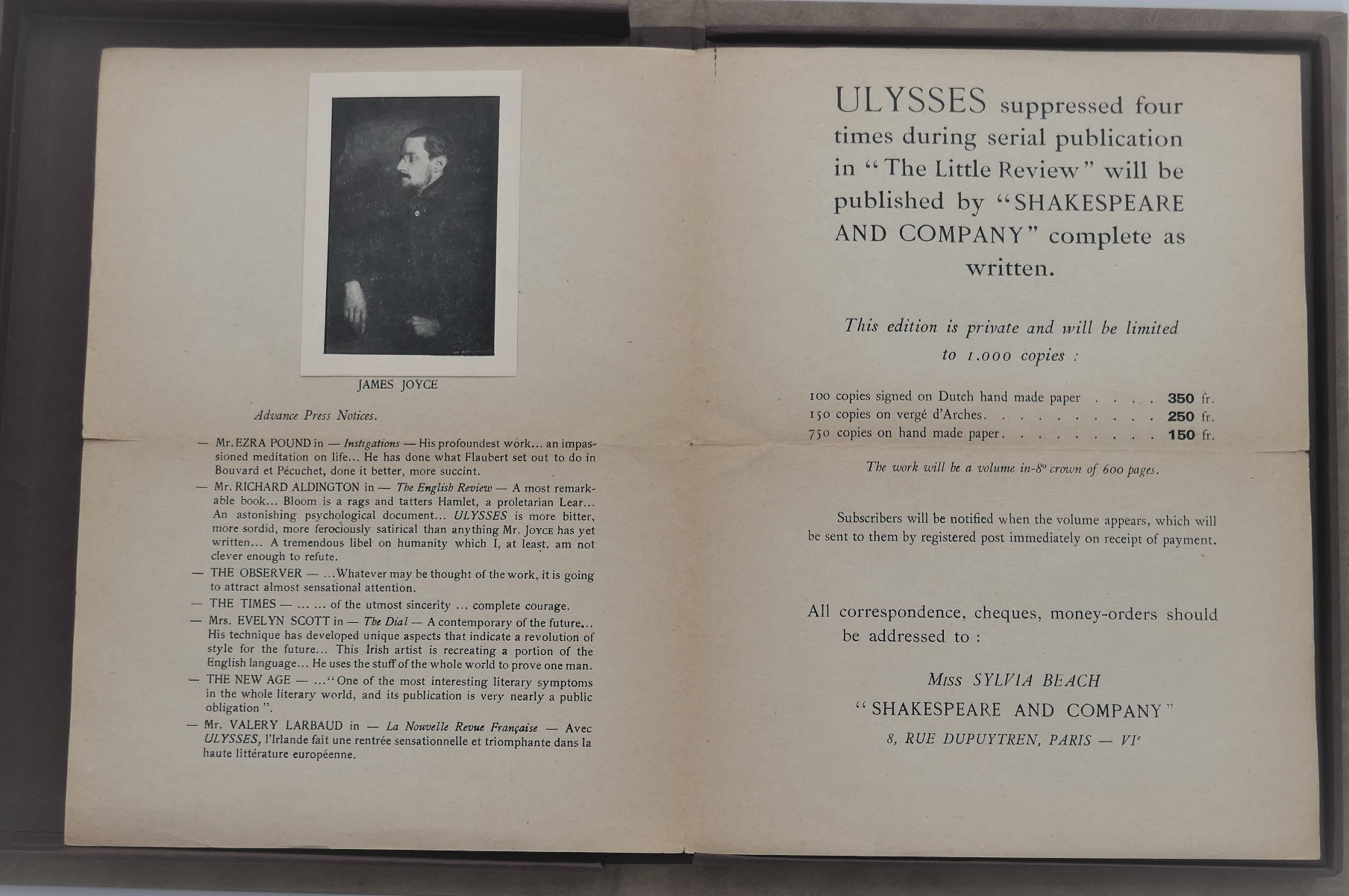 The Original Prospectus for the First Edition of 'Ulysses.' Paris (1921) - Image 3