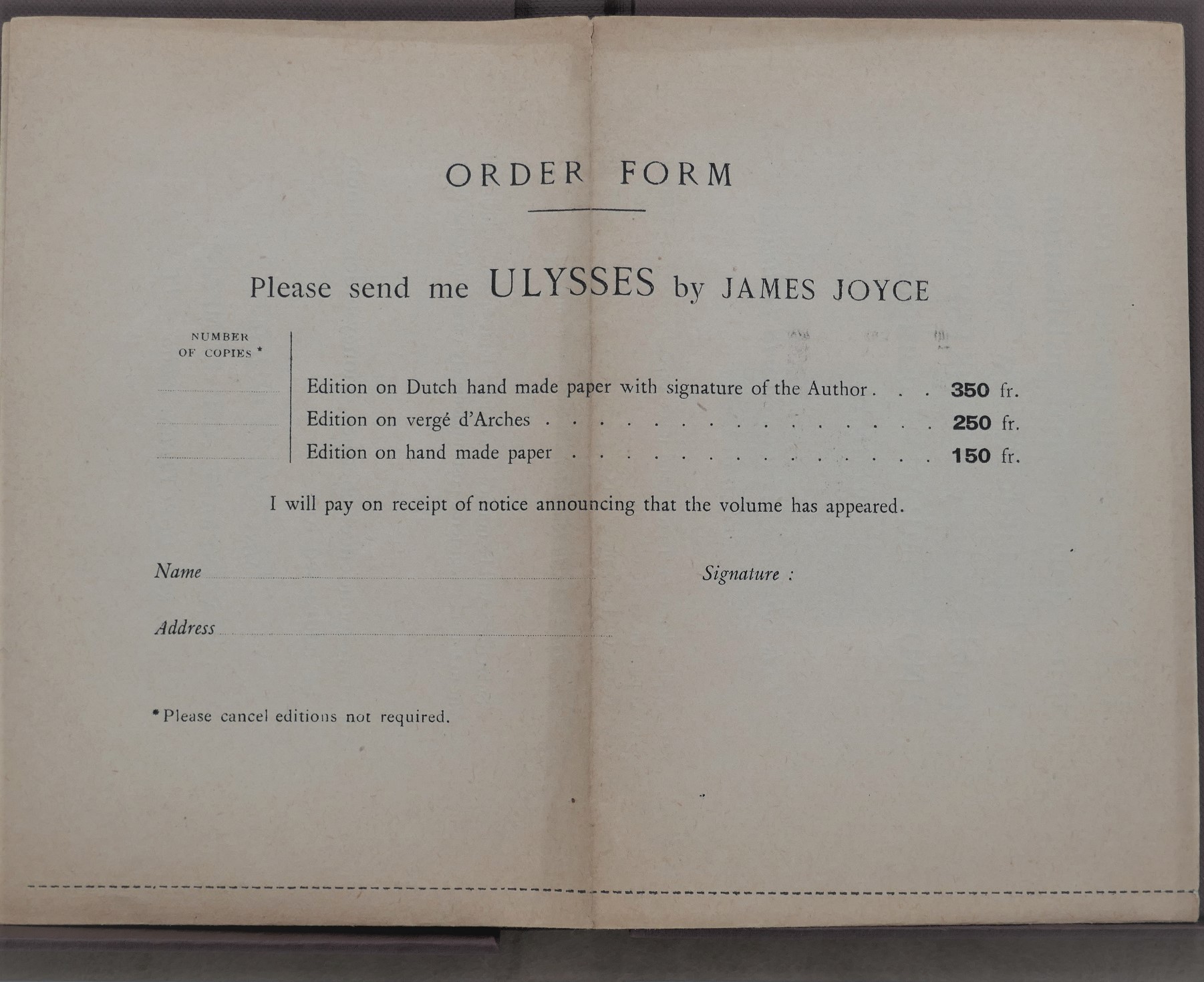 The Original Prospectus for the First Edition of 'Ulysses.' Paris (1921) - Image 6
