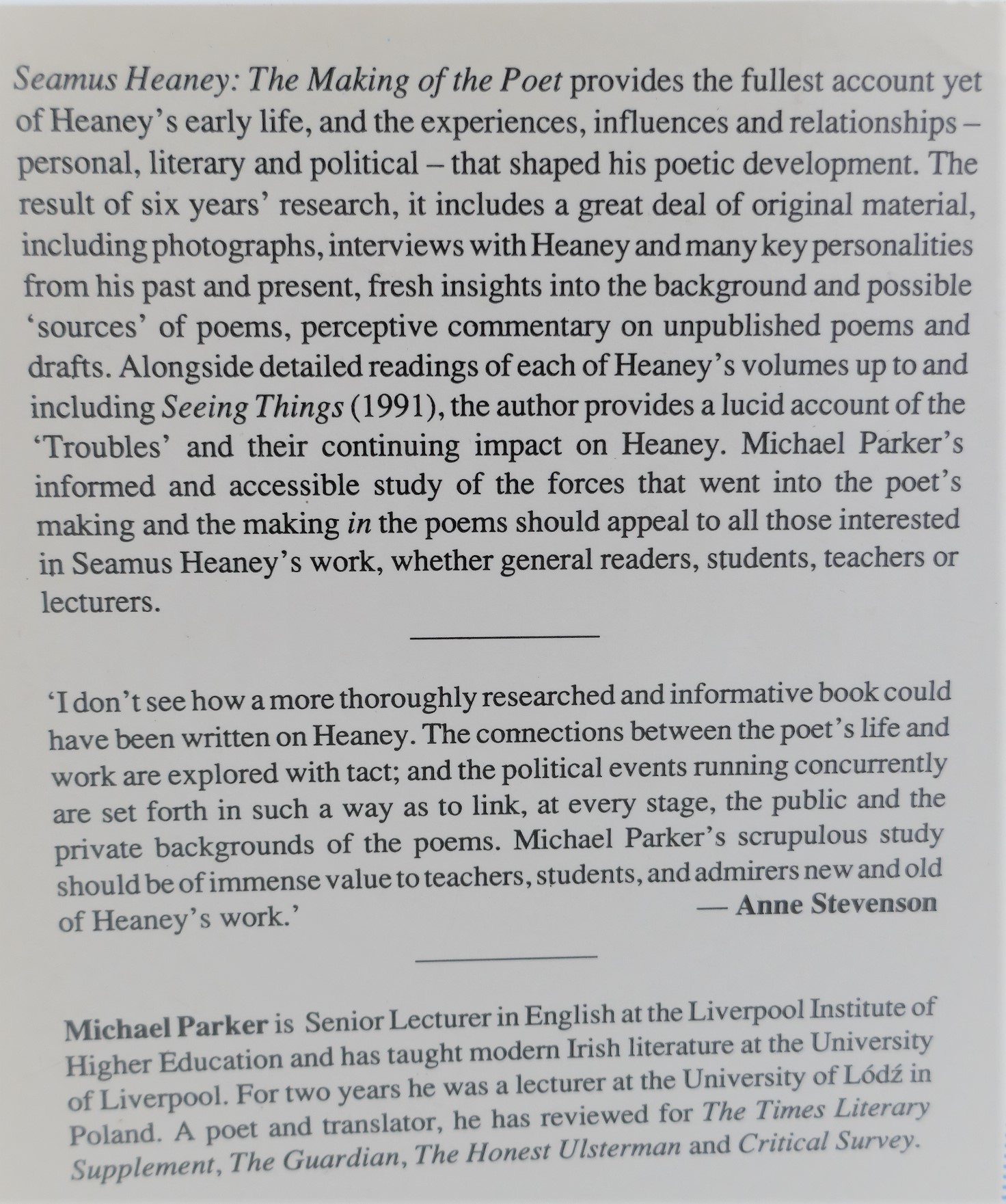 Seamus Heaney. The Making of a Poet (1993) - Image 2