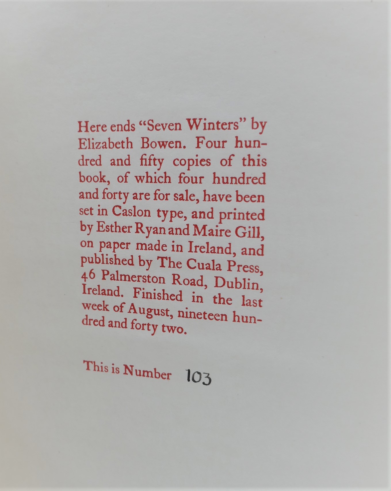 Seven Winters. Cuala Press (1942) - Image 3