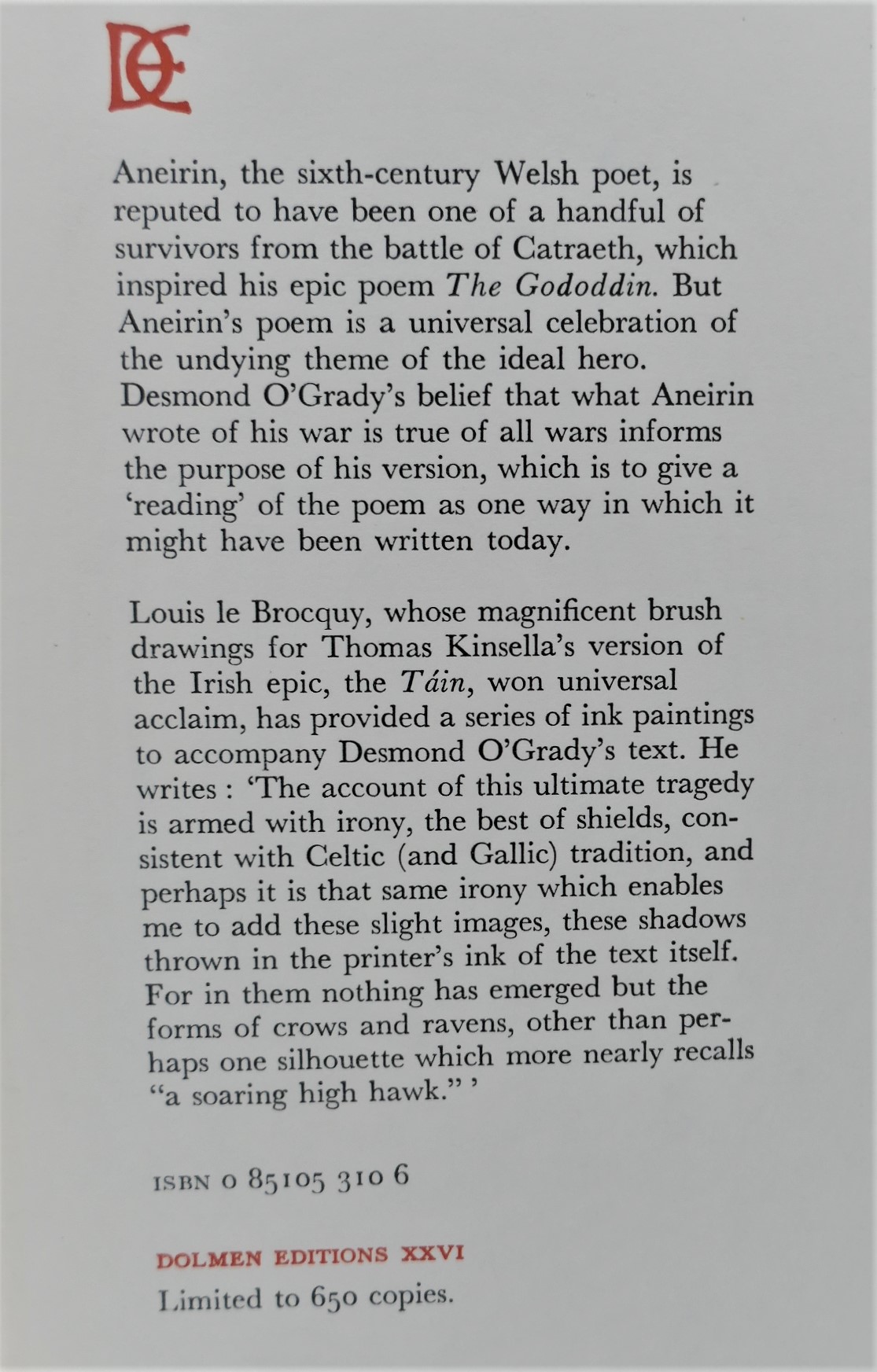 The Gododdin. Illustrated by Louis Le Brocquy (1977) - Image 3