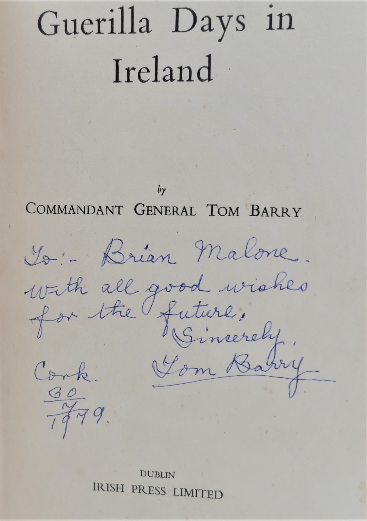 Guerilla Days in Ireland. Inscribed by the Author (1949) - Image 2
