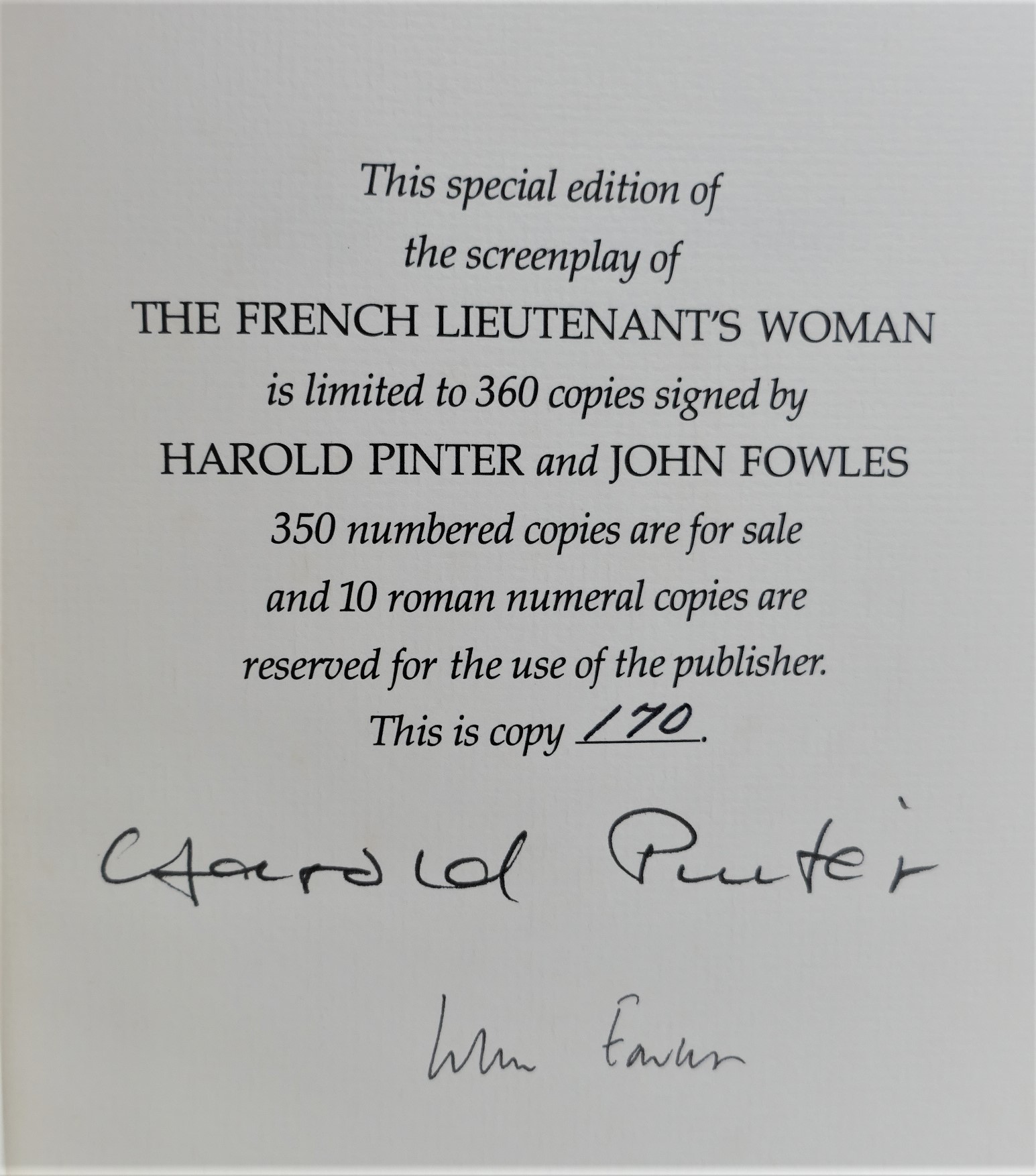 The French Lieutenant's Woman. A Screenplay. Limited Edition (1981) - Image 3