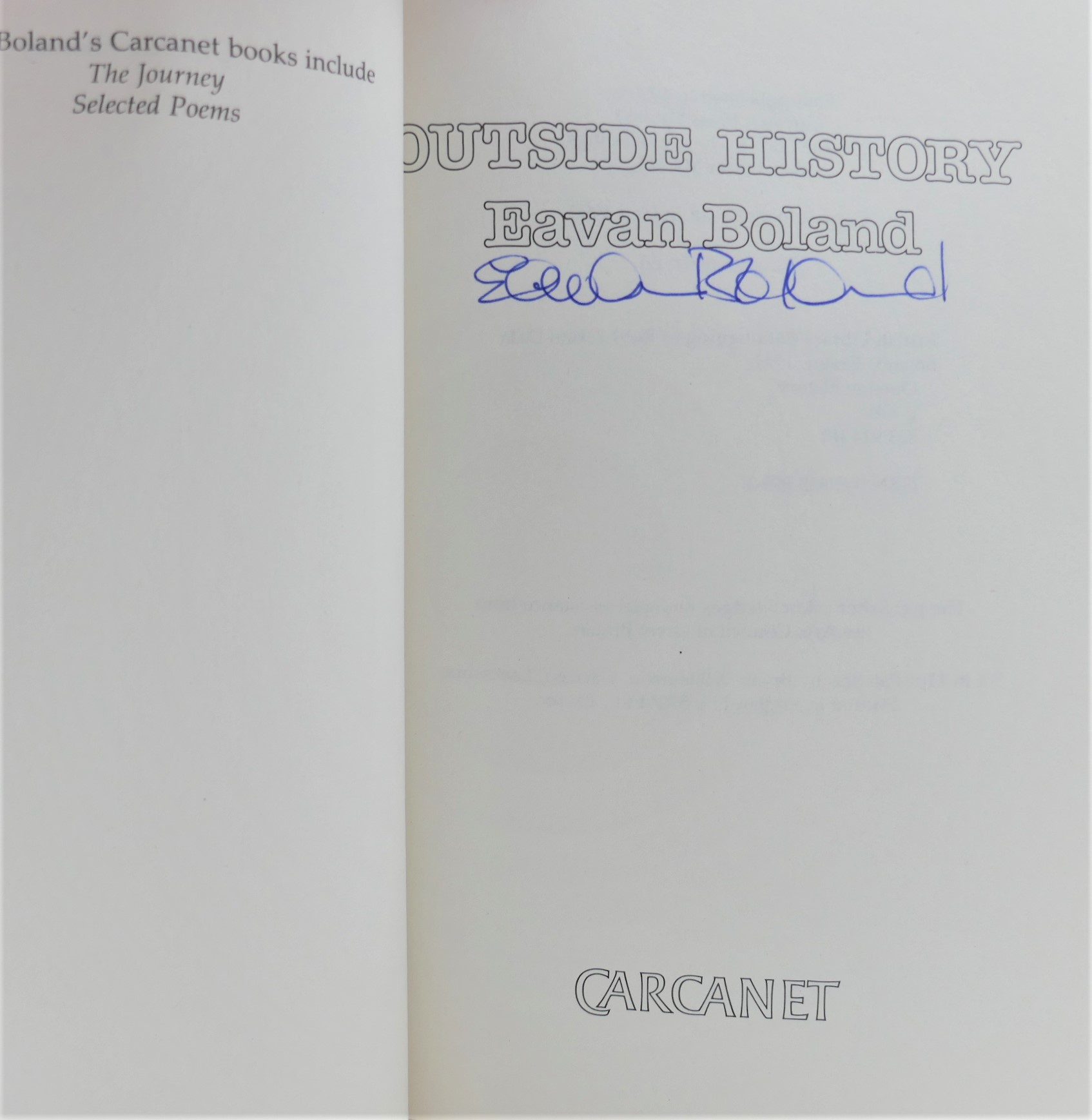 Outside History. Signed Copy (1990) - Image 2