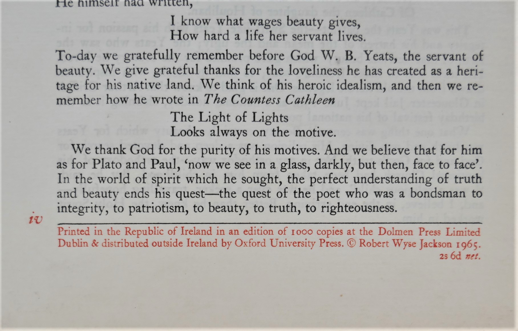 A Memorial Preached at Drumcliffe. Centenary of the Birth of William Butler Yeats (1965) - Image 2