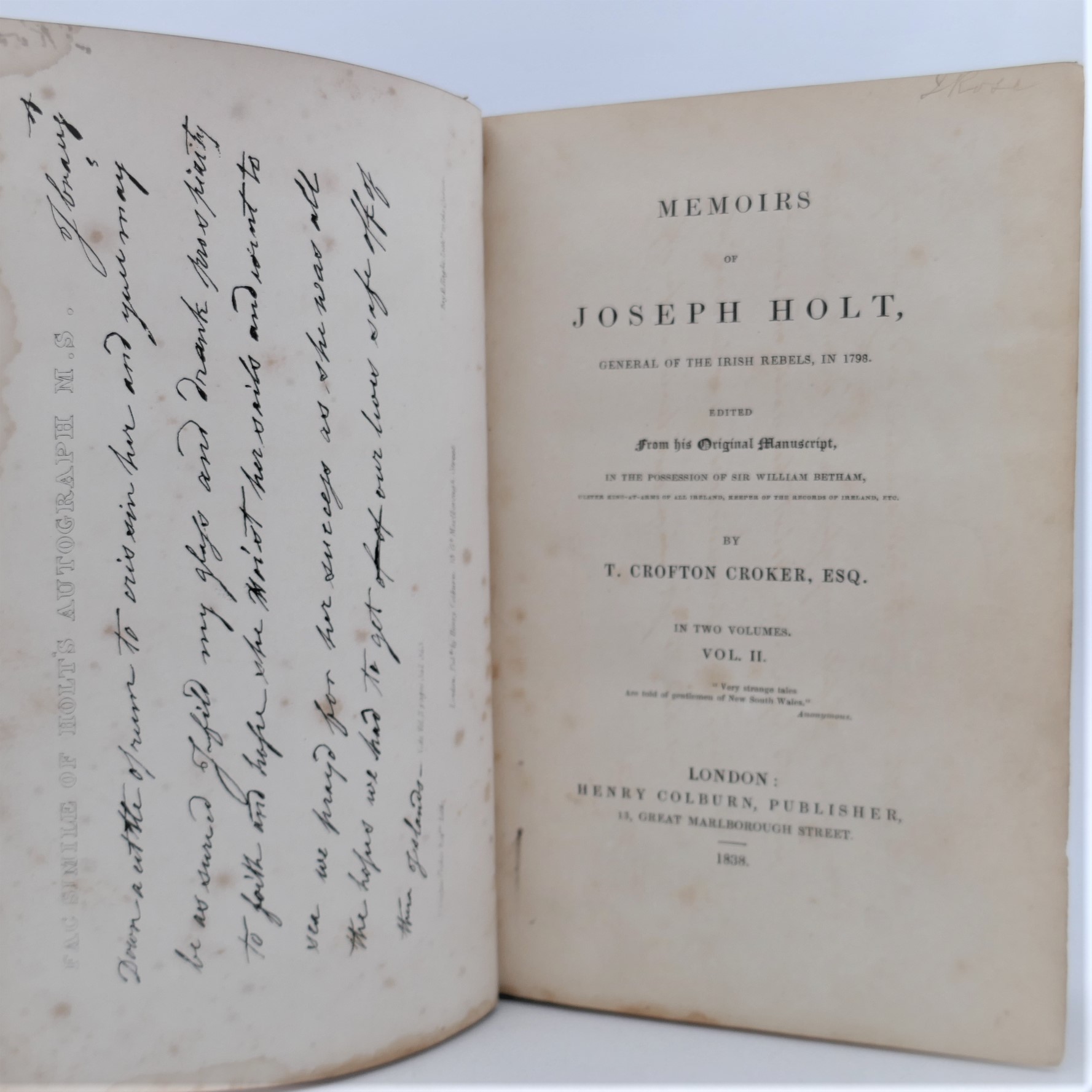 Memoirs of Joseph Holt, General of The Irish Rebels (1836) - Image 3