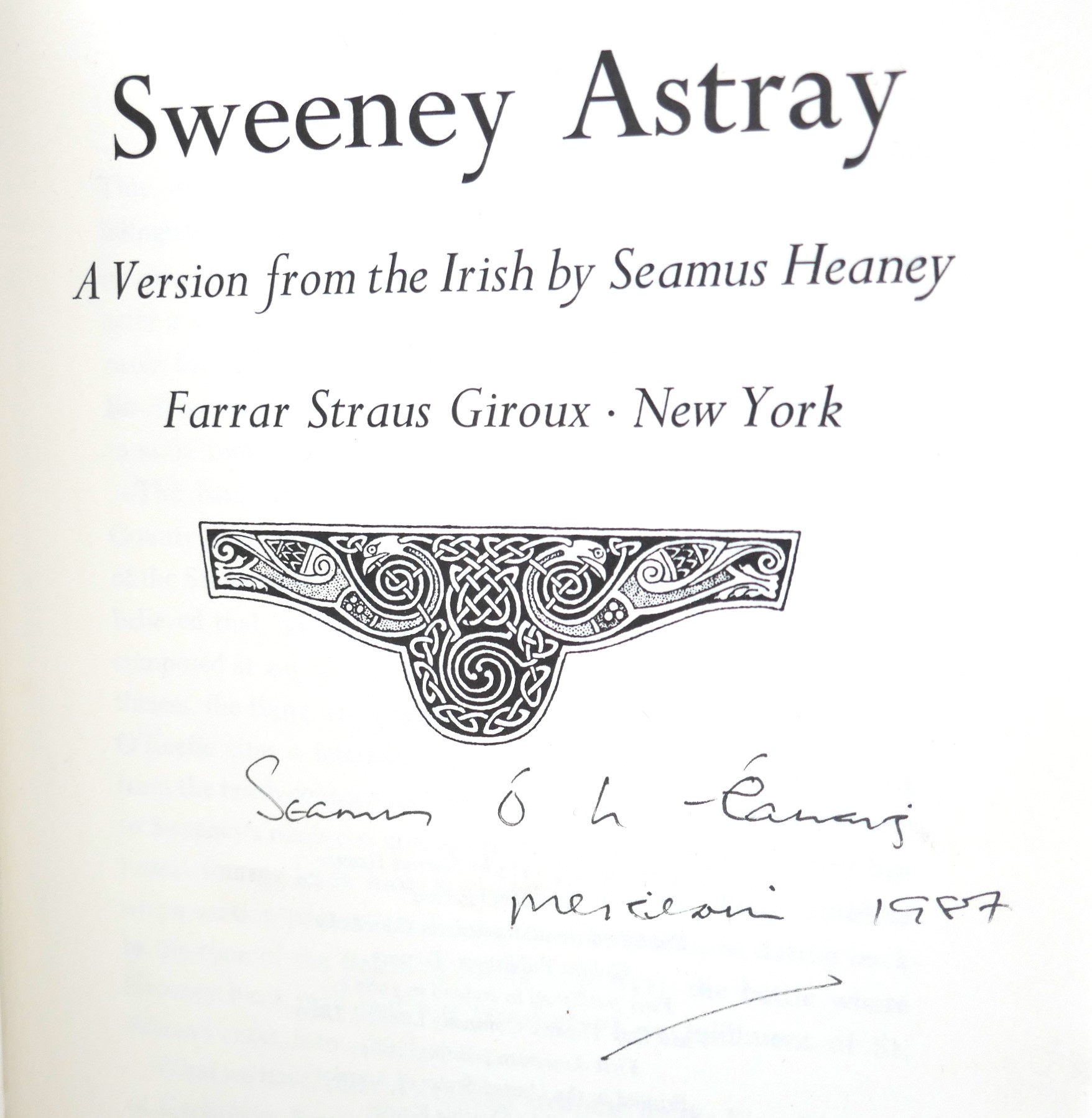 Sweeney Astray. Signed in Irish by the Author (1984) - Image 2