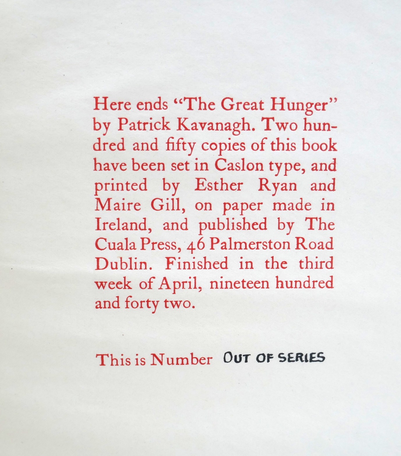 The Great Hunger. Cuala Press (1942) - Image 4