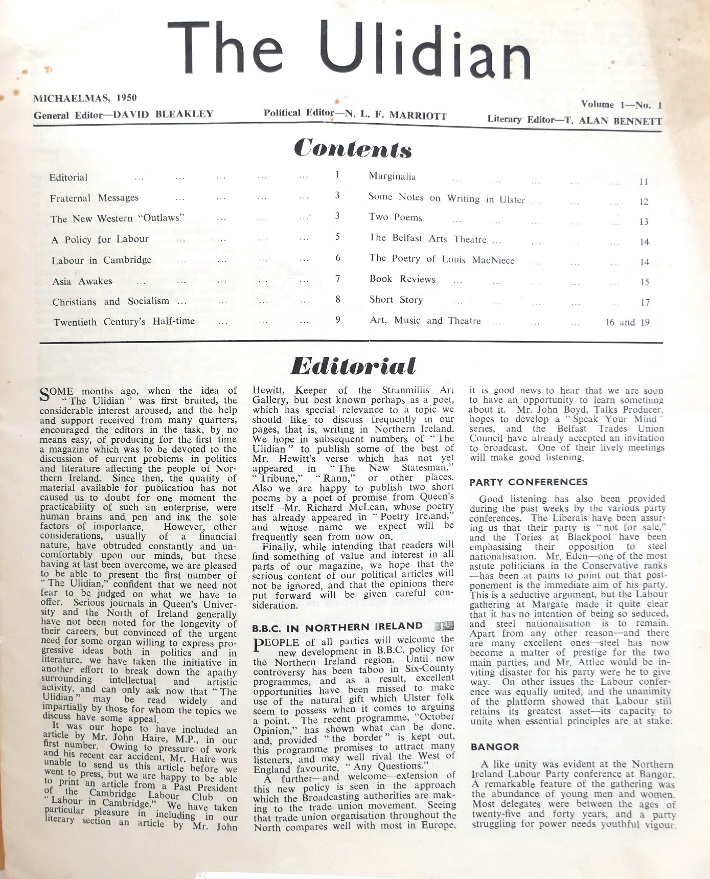 The Ulidian. Michaelmas 1950. Volume 1 - No. 1. - Image 2