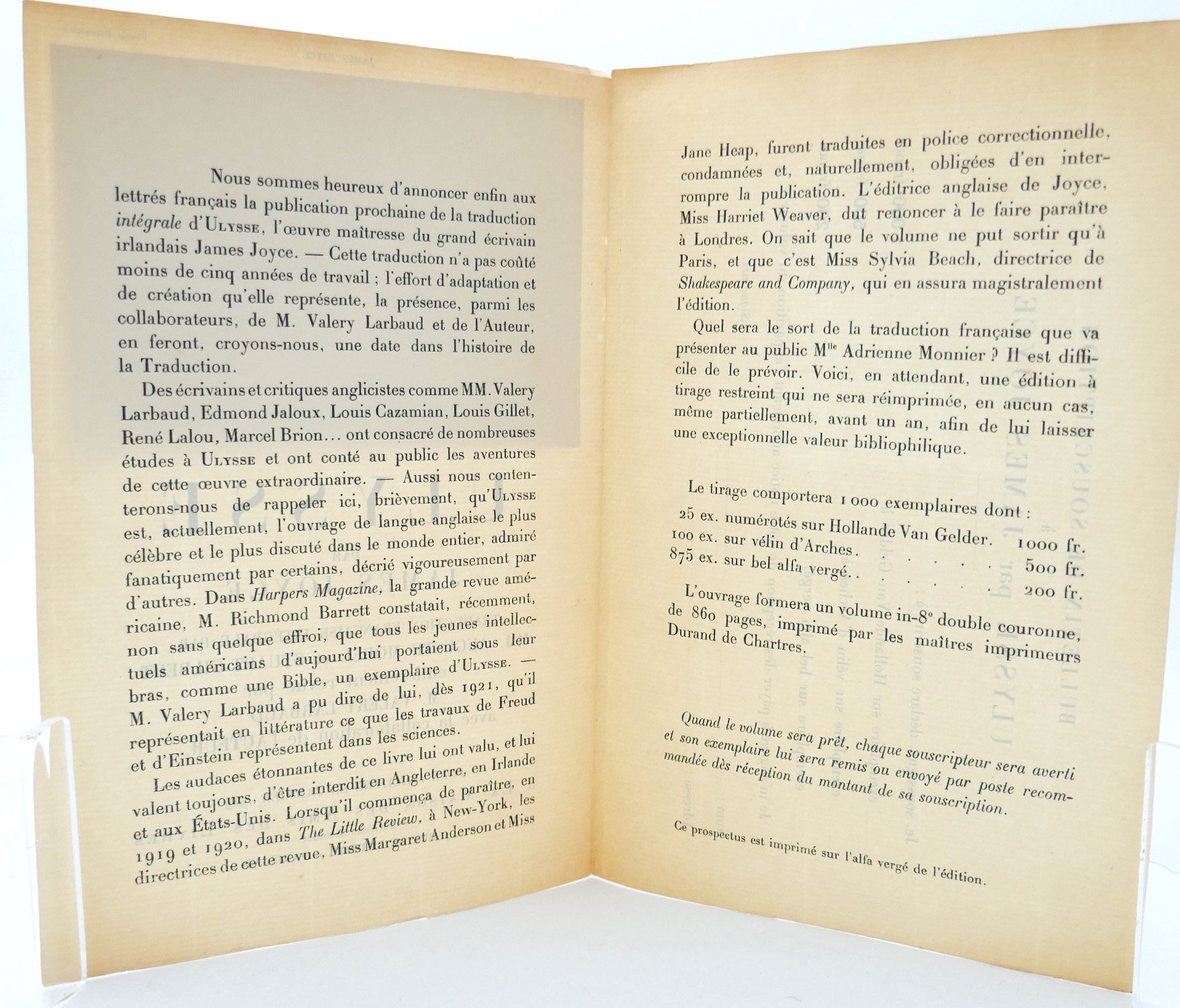 Original Prospectus for the First French Edition of 'Ulysses' (1929) - Image 2