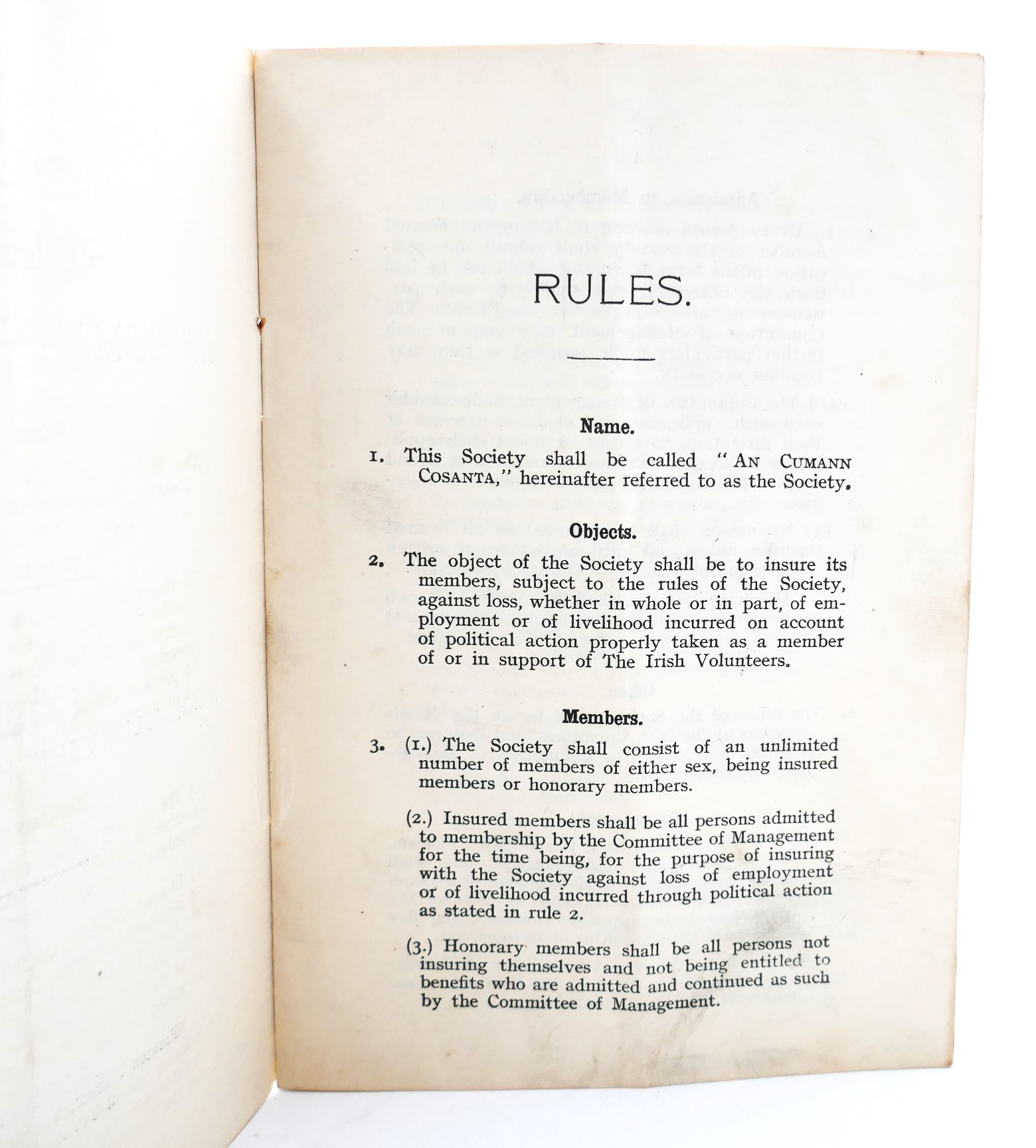 Rules of An Cumann Cosanta. Offices: Irish Volunteer (1915) - Image 2