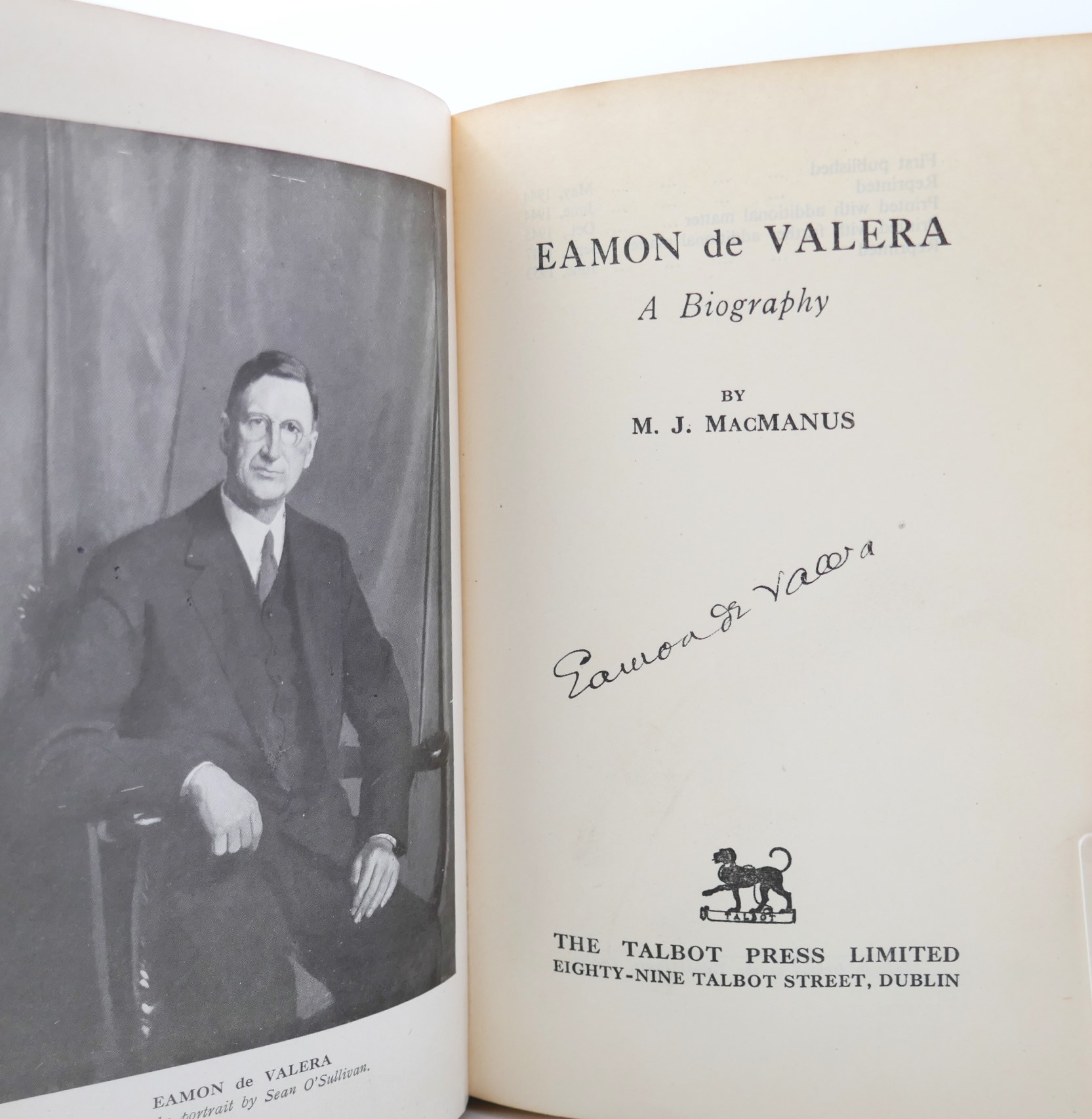 Eamon De Valera. A Biography. Signed Copy (1953) - Image 3