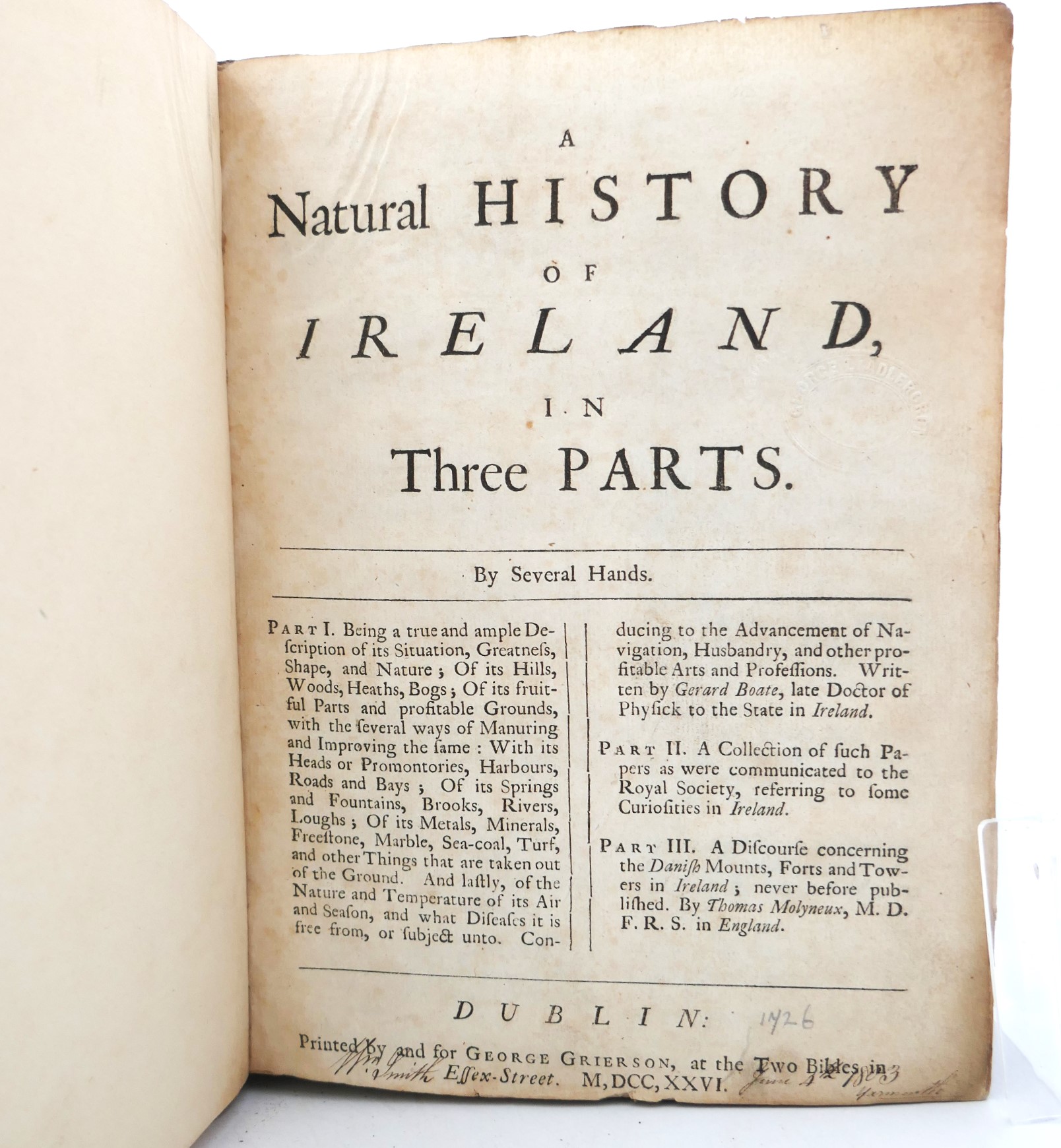 A Natural History of Ireland in Three Parts by Several Hands (1726) - Image 2