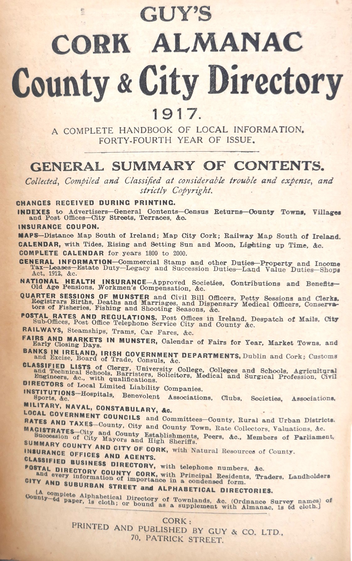 Guy's Cork Almanac County & City Directory: (1917) - Image 3