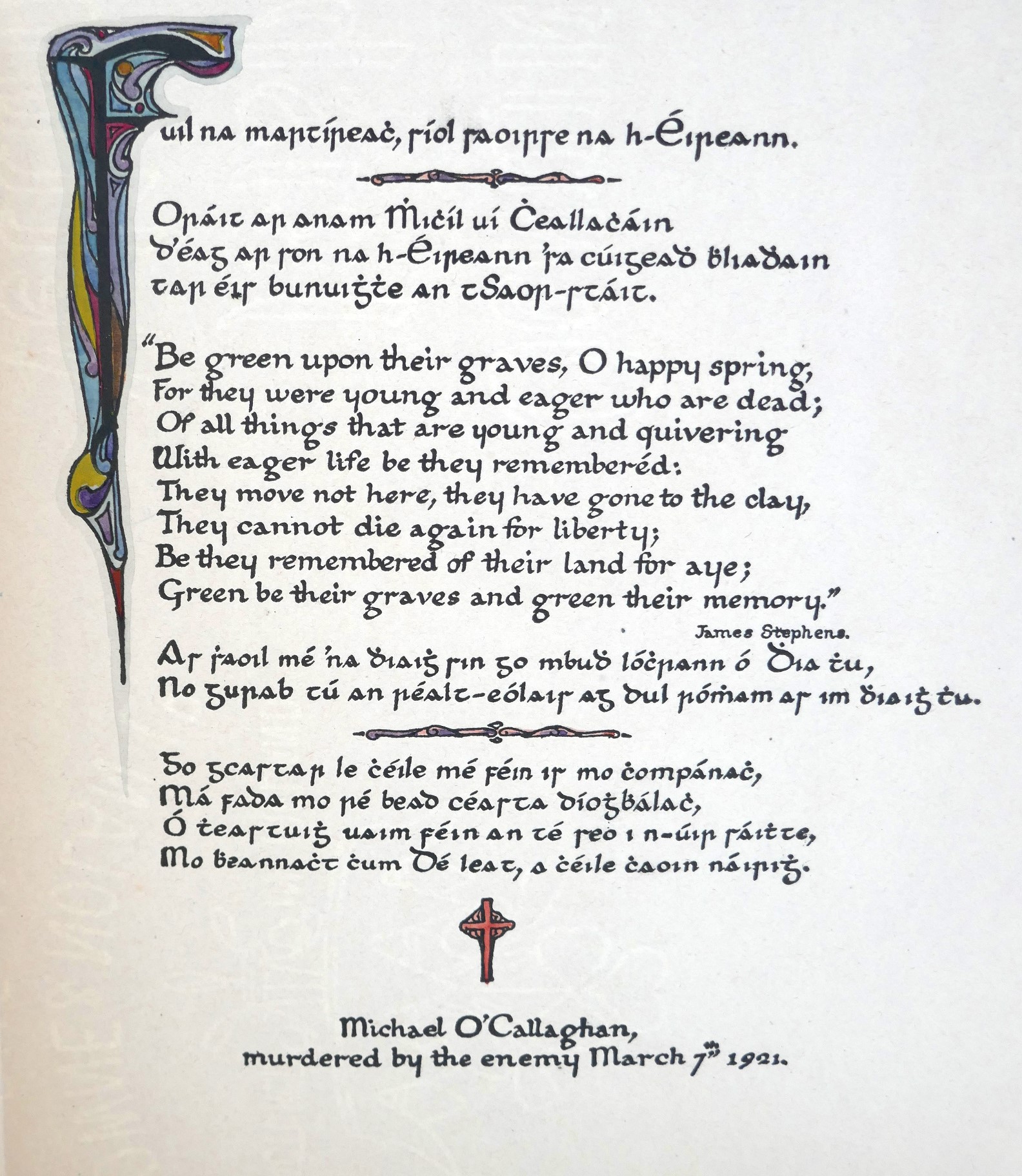 Michael O'Callaghan 1879- 1921. Requiescat - Image 2