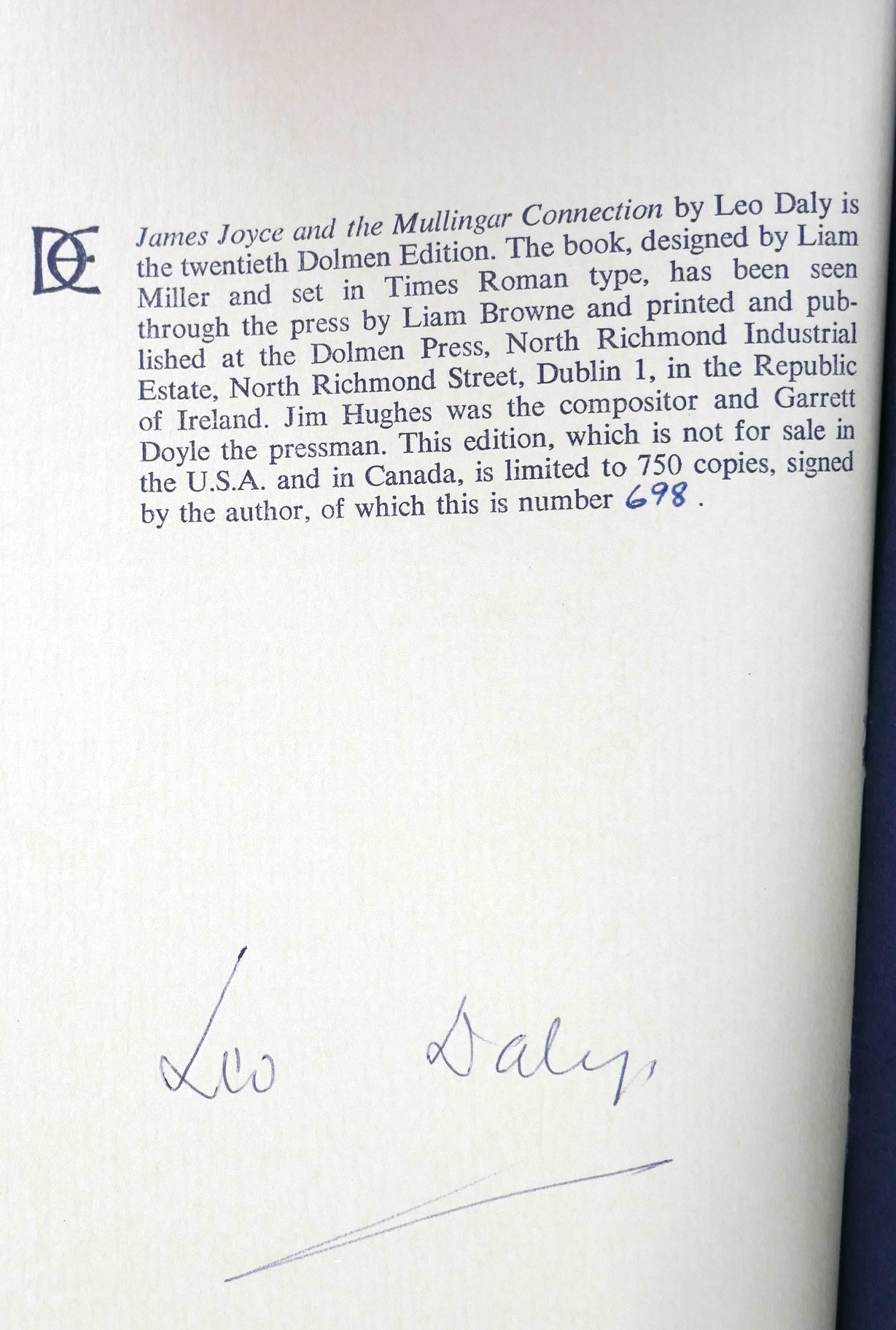 James Joyce and the Mullingar Connection. Limited Edition (1975) - Image 4