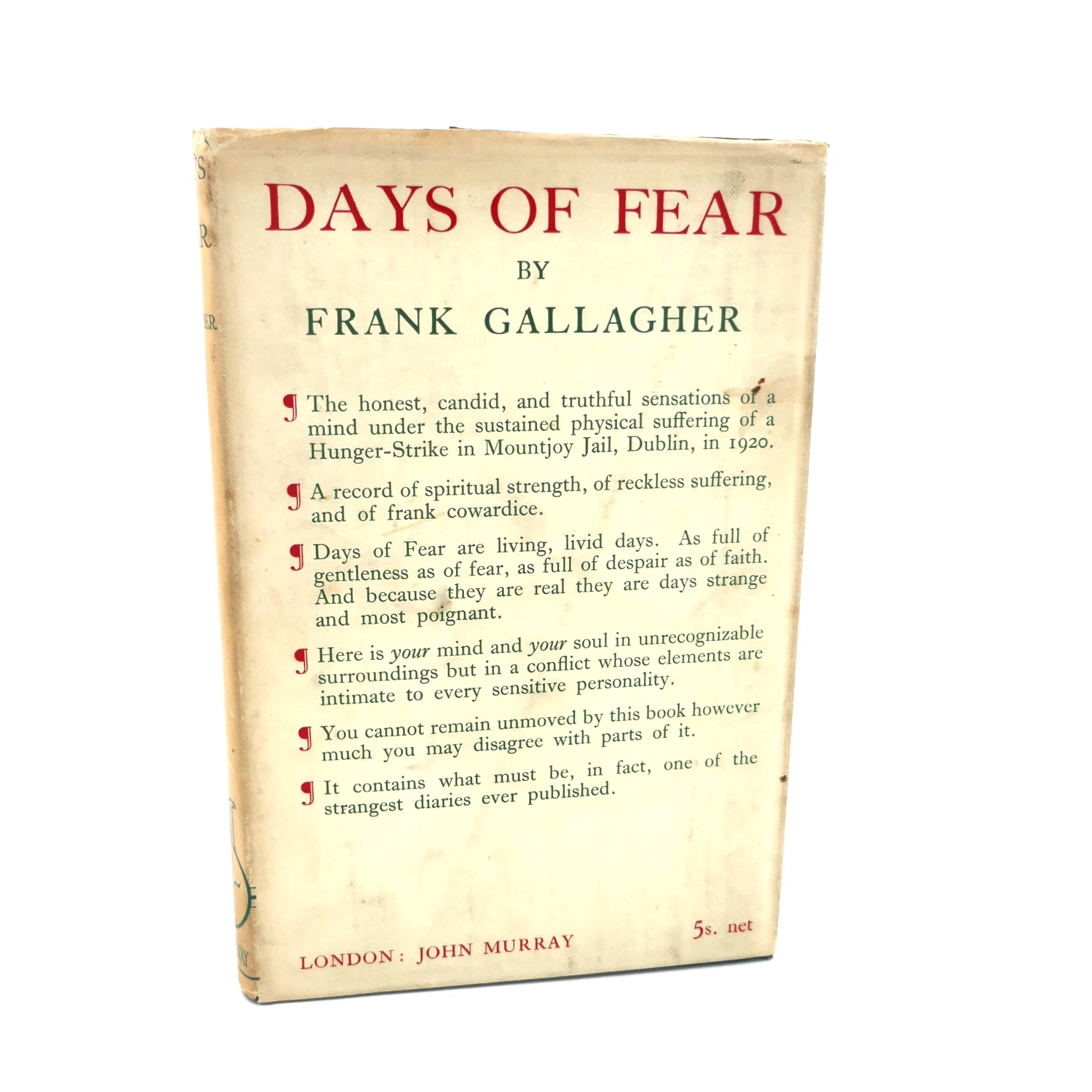 Days of Fear. Important Association Copy (1928)