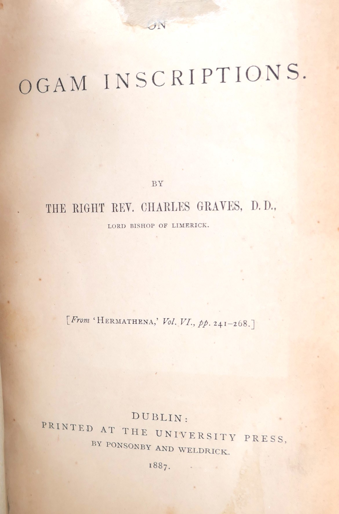 On An Ogam Inscription, Etc. Inscribed by the Author (1887) - Image 2