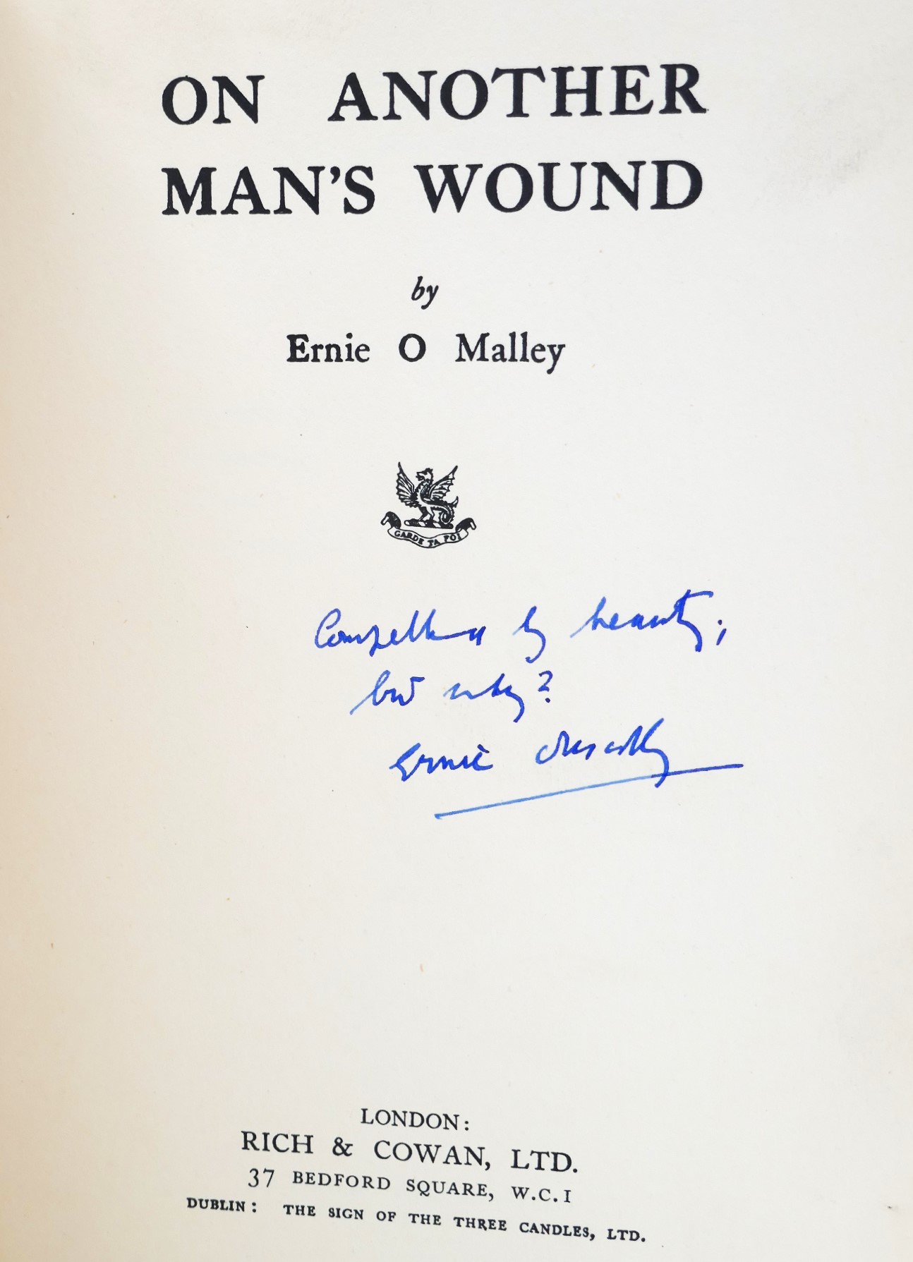 On Another Man's Wound. Inscribed Copy (1937) - Image 2