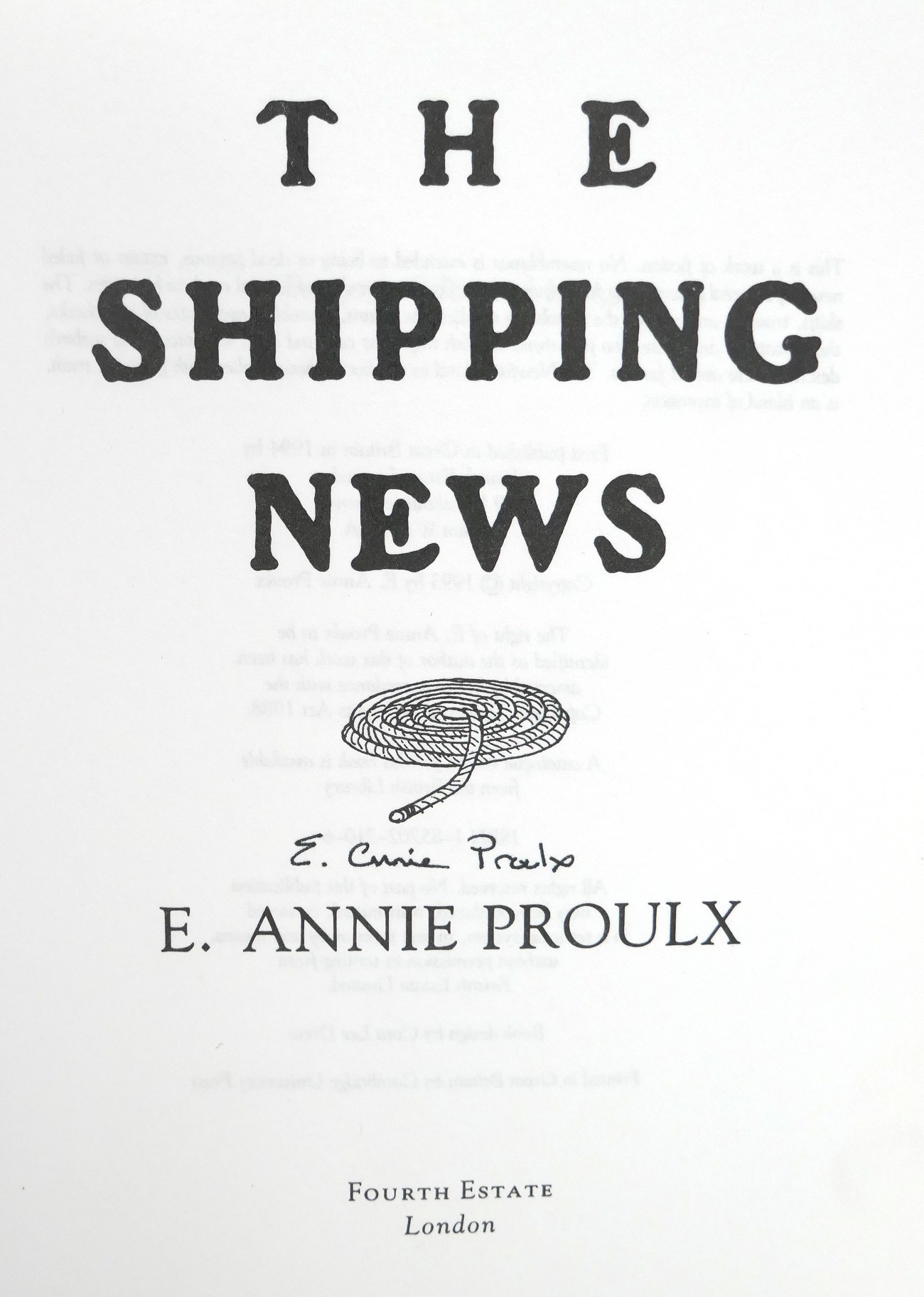 The Shipping News. Author Signed (1994) - Image 2
