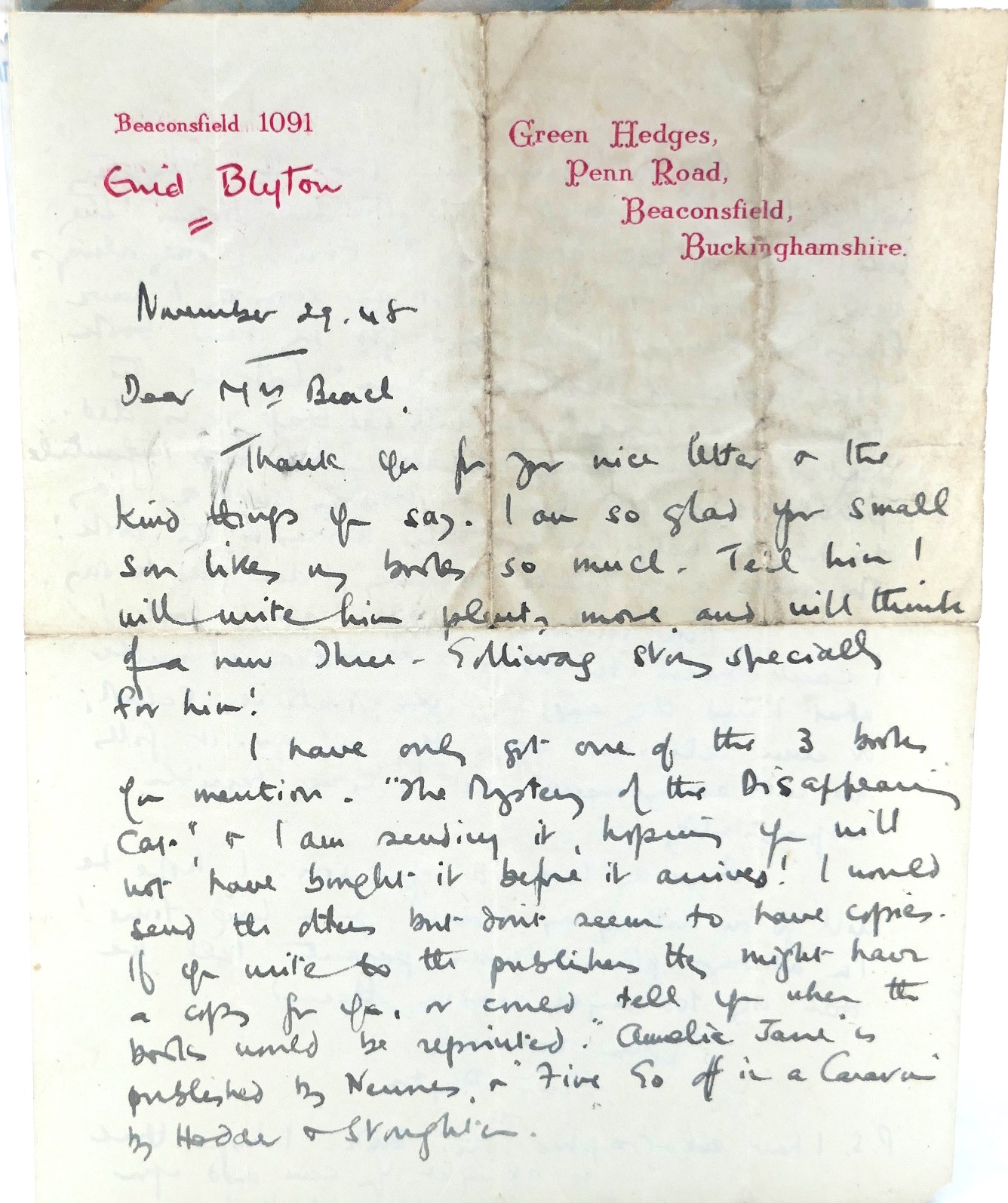 The Mystery of the Disappearing Cat. With Letter from the Author (1944) - Image 2