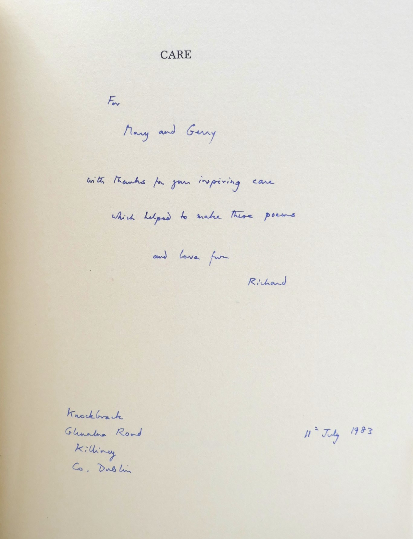 Care. Limited Edition. With Poem in Holograph (1983) - Image 2